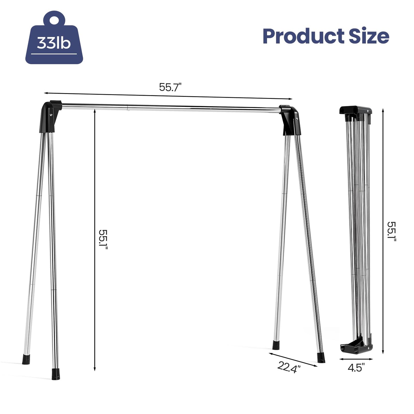 APEXCHASER Clothes Drying Rack, Stainless Steel Drying Rack Clothing with Height-Adjustable, Foldable Gullwings Laundry Drying Rack, Indoor Outdoor Use, No Assembly, White