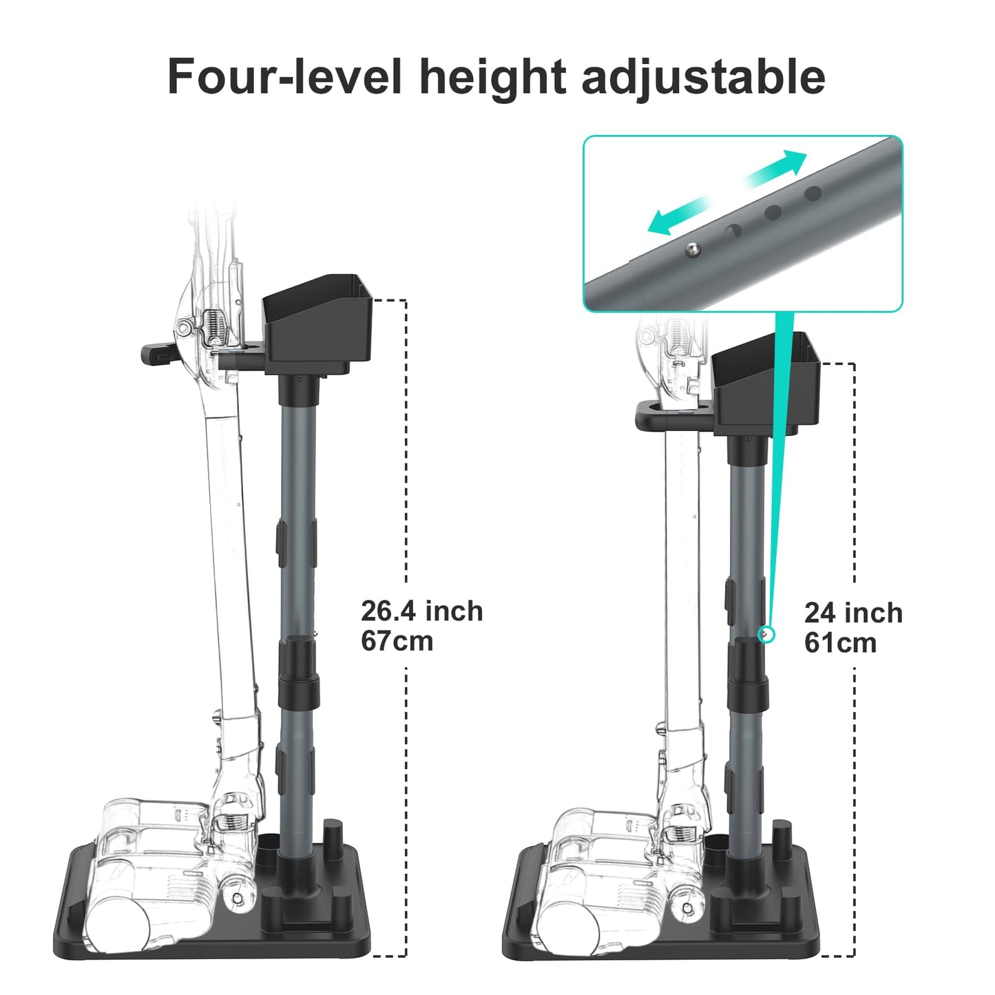 Kodahome Generic Vacuum Stand, Compatible with Bissell Dreame Dyson Eureka Shark More Cordless Stick Vacuums, Universal Standing Dock Station Organizer (Black, Adjustable Tubes)