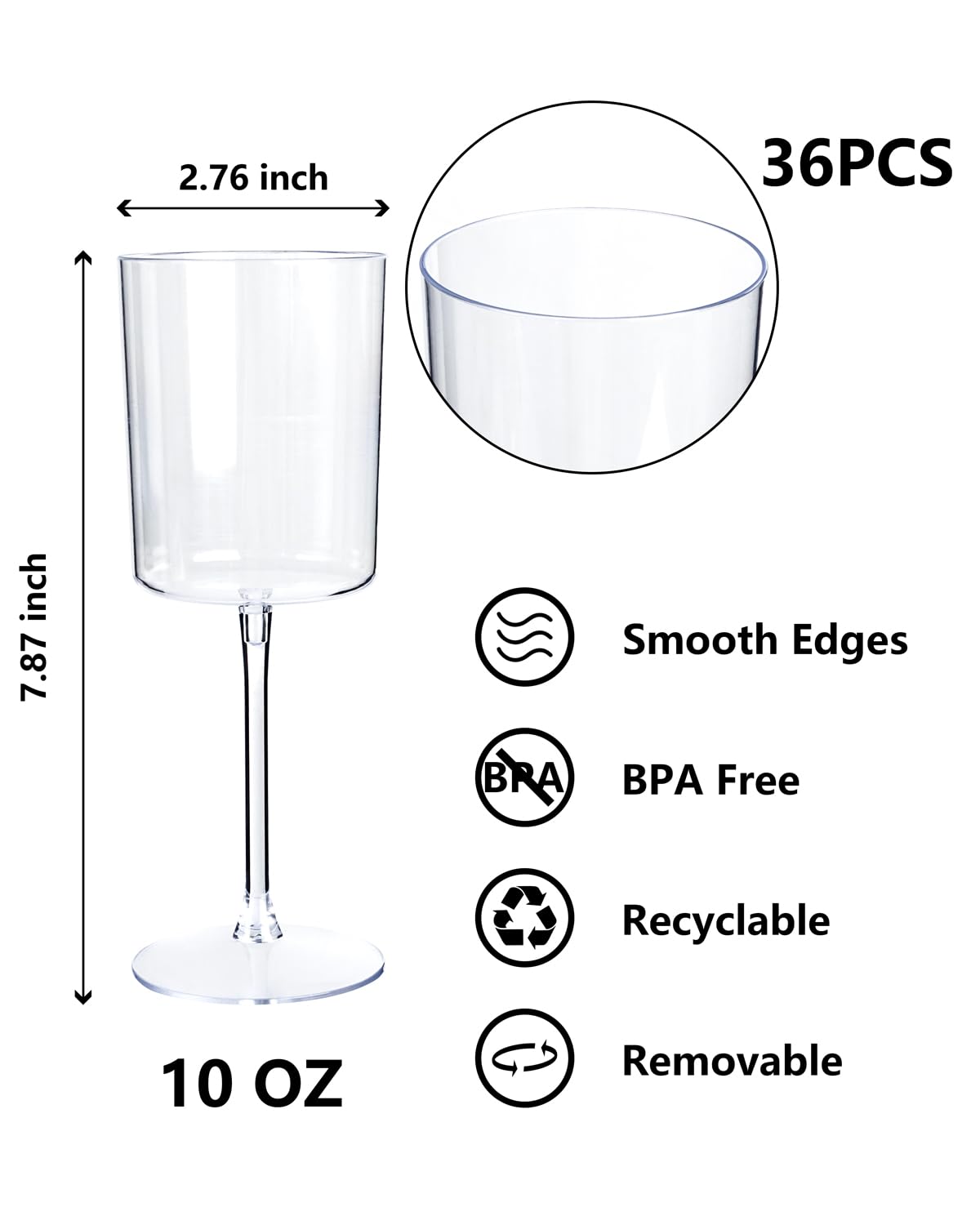 YOUBET 36 Pack Clear Plastic Wine Glasses - 10 OZ Disposable Square Wine Glasses with Stem for Wedding & Party & Anniversary