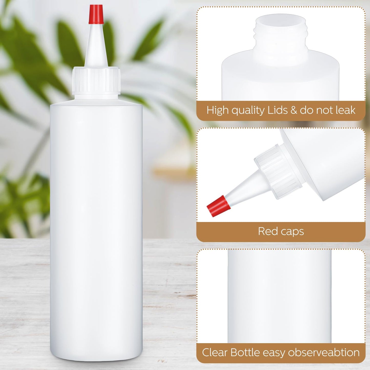 Jinei 60 Pack 8 oz Plastic Squeeze Bottles Clear Condiment Squeeze Bottles with Red Tip Cap Kitchen Empty Squirt Container Leak Proof for Arts Crafts