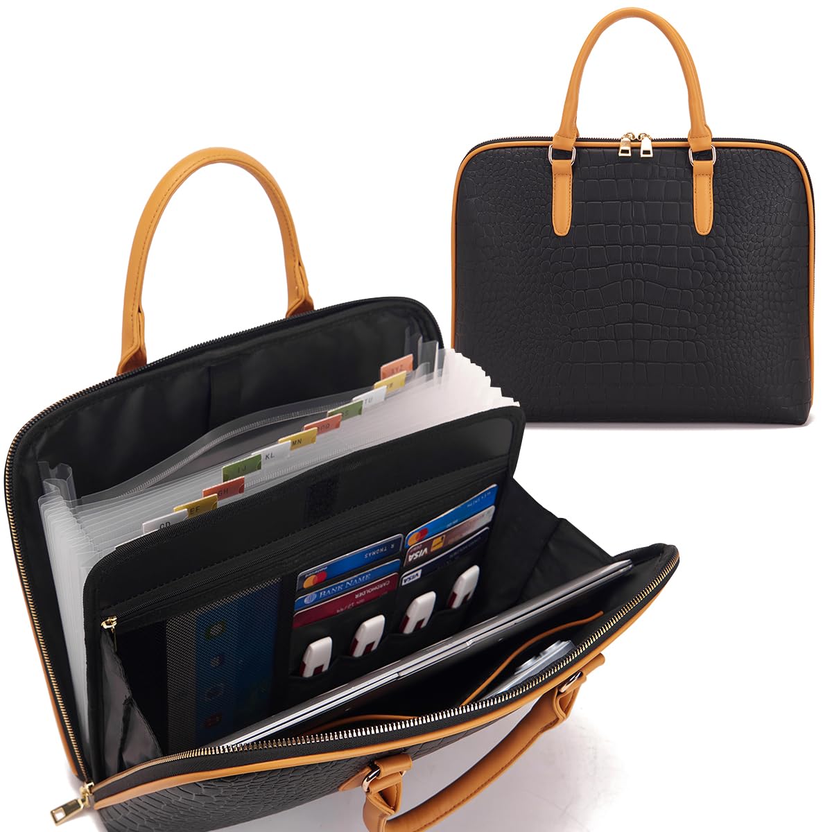 Accordian File Organizer Tote,Folder with Zipper & Labels,12 Pocket Expanding File Folder with Multi-Pockets Paper Folder for Letter A4 Files Business Teacher Office Bag Handbags for Ladies
