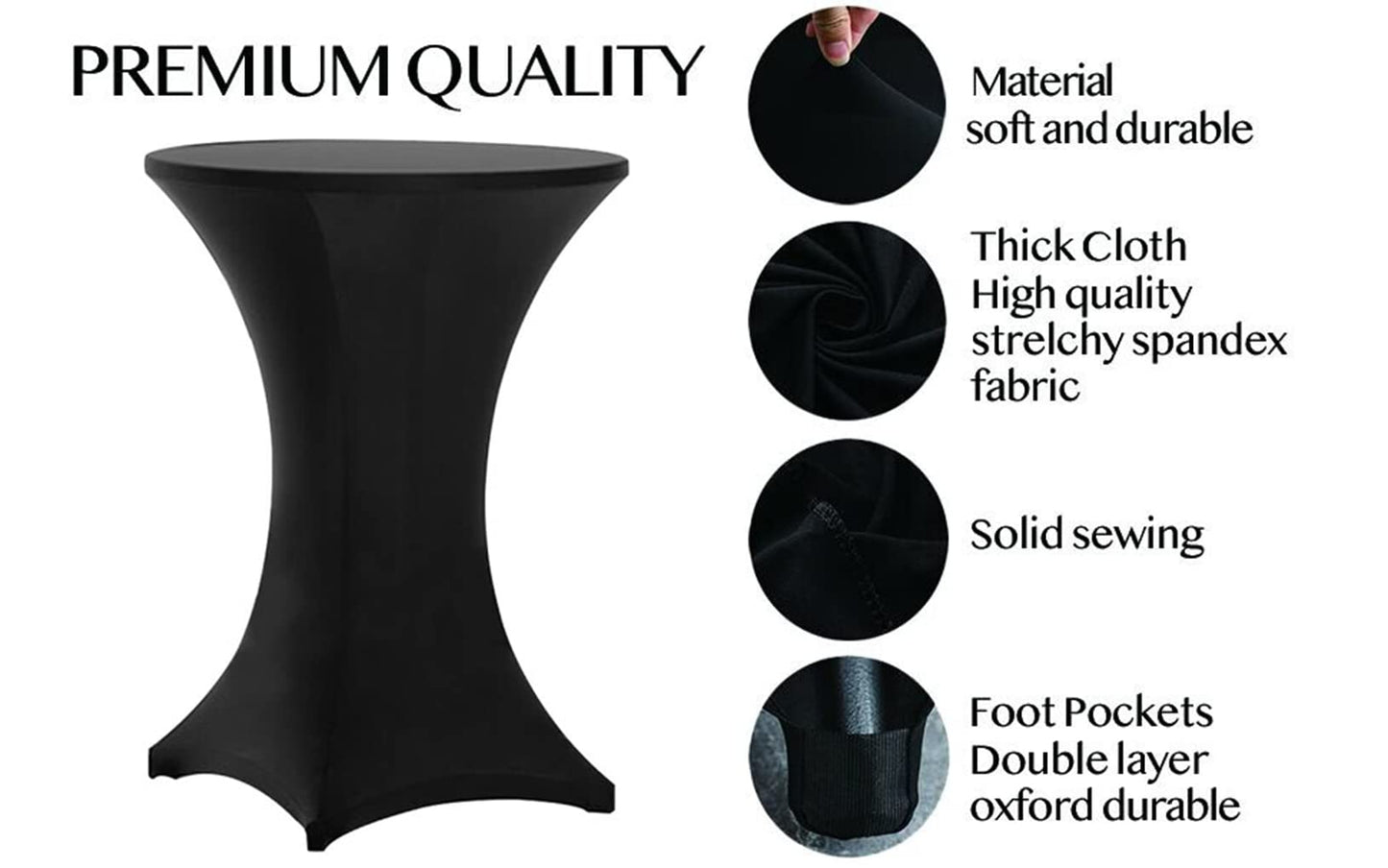 Tina's 8 Pack 32x43 Inch Highboy Spandex Cocktail Table Covers Black, Fitted Stretch Cocktail Tablecloth for Round Tables (8PC 32X43 Black)