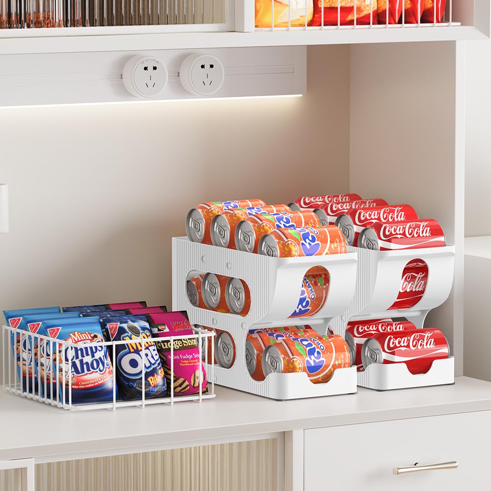 Sotfamily FIFO Soda Can Organizer for Pantry/Fridge, Automatic Rolling Pop Can Dispenser/Storage/Holder/Container for Refrigerator or 12" Deep Shelf, Space-Saving Drink Organizer for 24 Standard Cans
