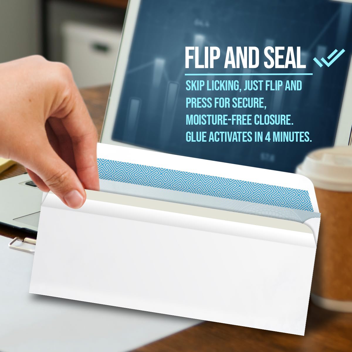 Compuchecks Double Window Envelopes #10- Flip and Seal Flap, Security Business Mailing Envelopes - Tamper Evident, Security Tint - 500 Count – For Invoices and Legal Documents
