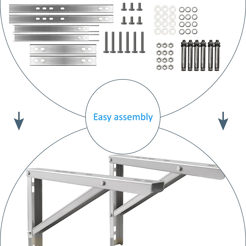 popmoon Wall Mounting AC Brackets up to 440lb/200kg Split Air Conditioner Bracket 21 5/8" Lx16 H Bracket Air Conditioner Bracket Set Adjustble 9000 Btu to 36000 Btu