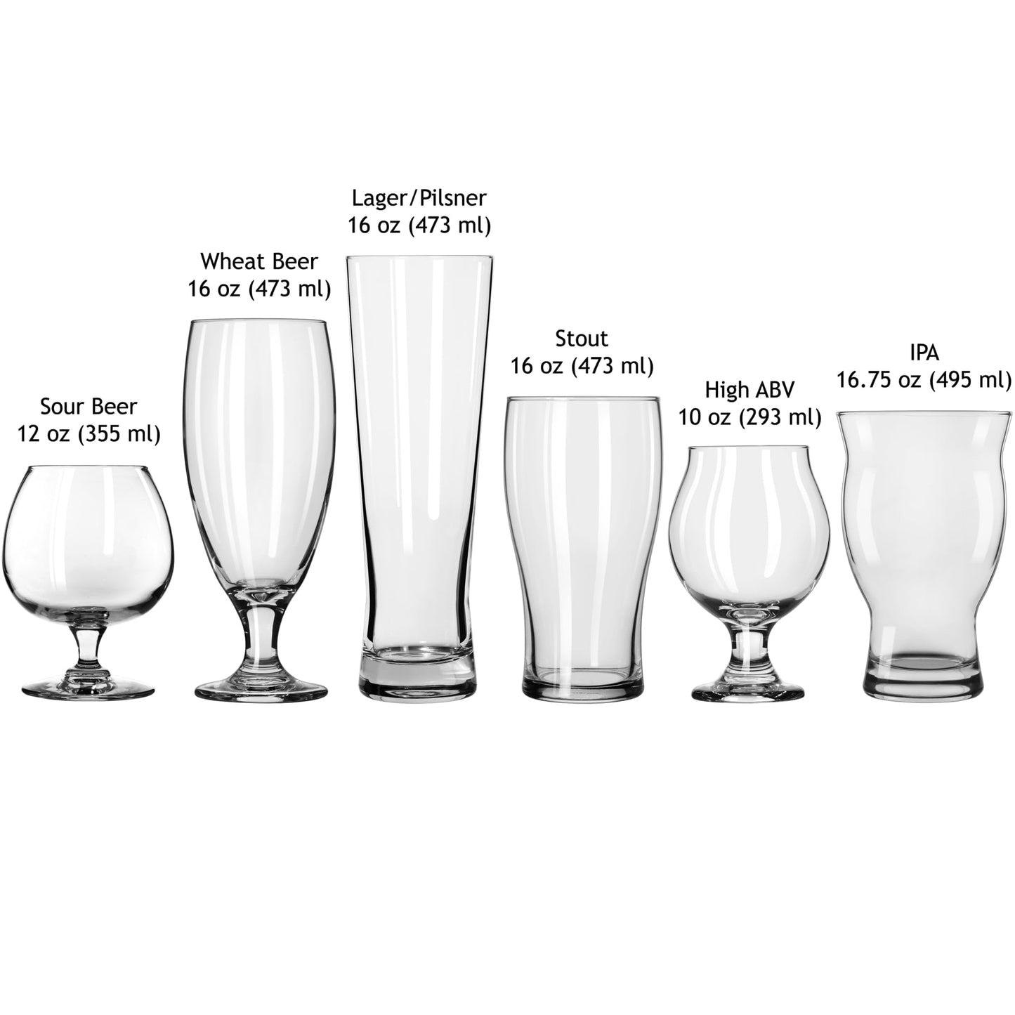 Libbey Craft Brews Assorted Beer Glasses Set of 6, Versatile, Premium Beer Glass Set, Craft Beer Glasses for Pilsner, Stout, Lager, IPA & More