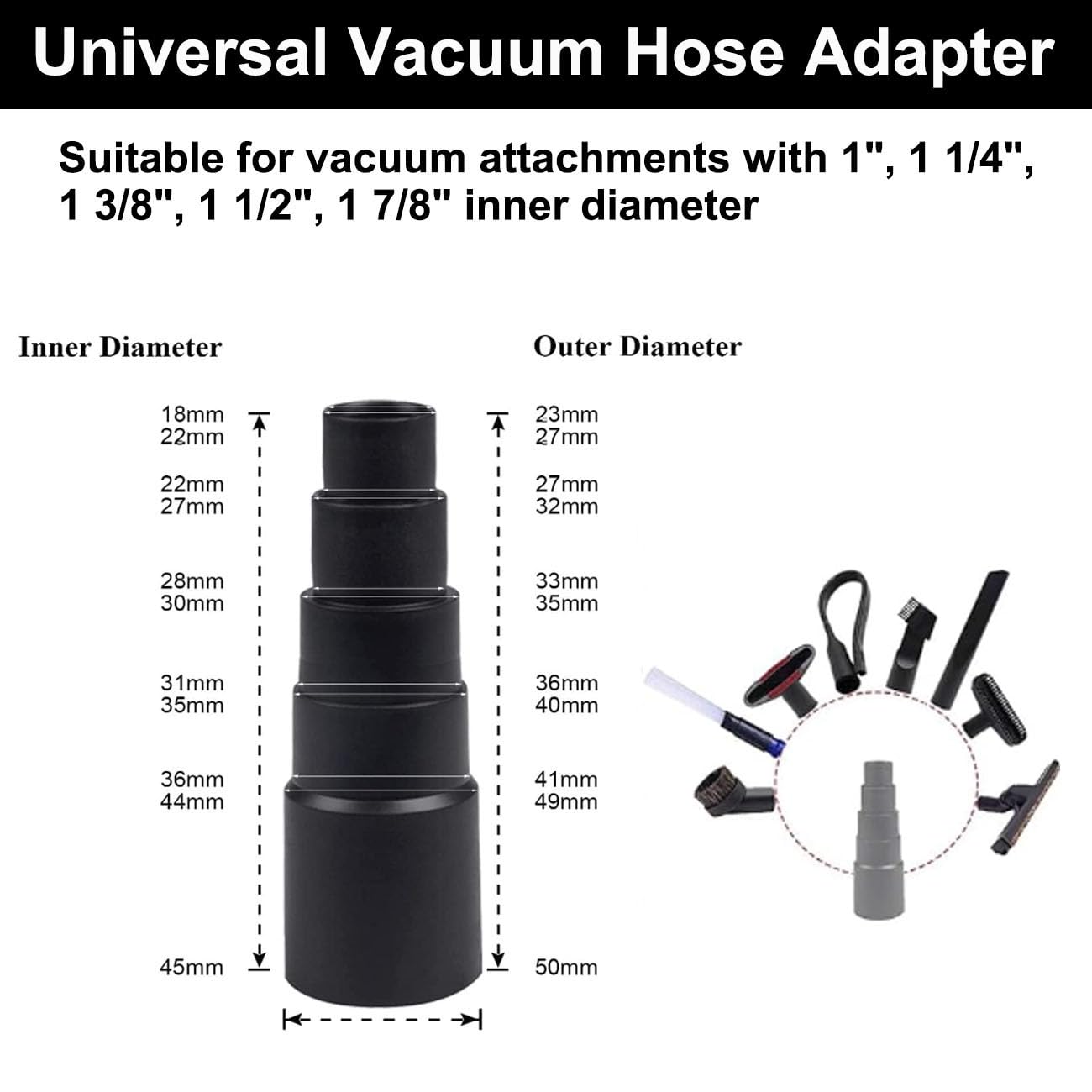 Alrens 15 Pack Universal Vacuum Attachments for Shop Vac Accessories, 2 1/2" to 1 1/4" Vacuum Hose Adapter, 1 7/8" to 1" Vacuum Adapter, Vacuum Extension Wand Accessories Brush Kit