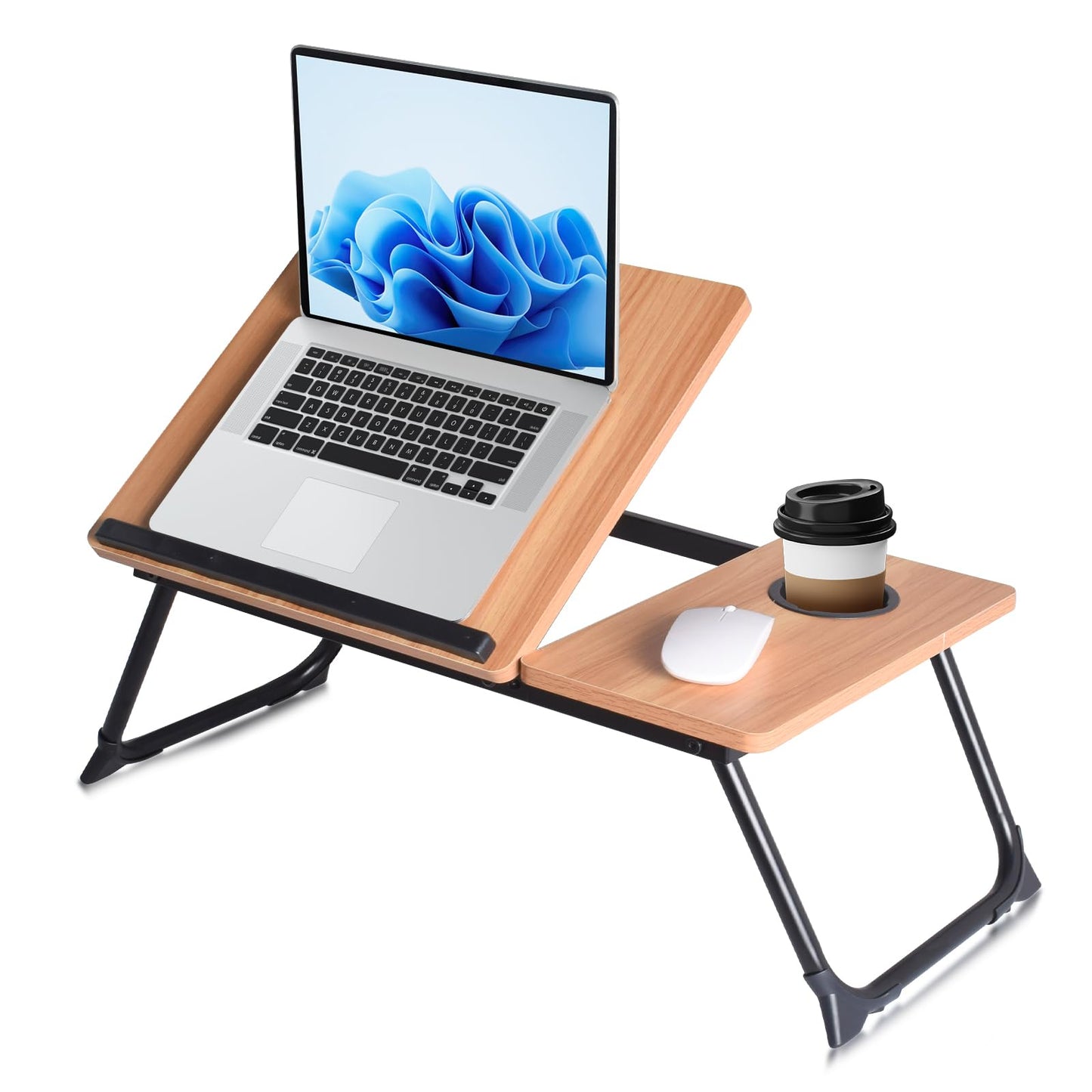 LapDesk Pro Adjustable Laptop Desk for Bed & Couch, Portable Foldable Bed Tray Table with Cup Holder, Laptop Stand for Desk, Small Writing Table (Black)