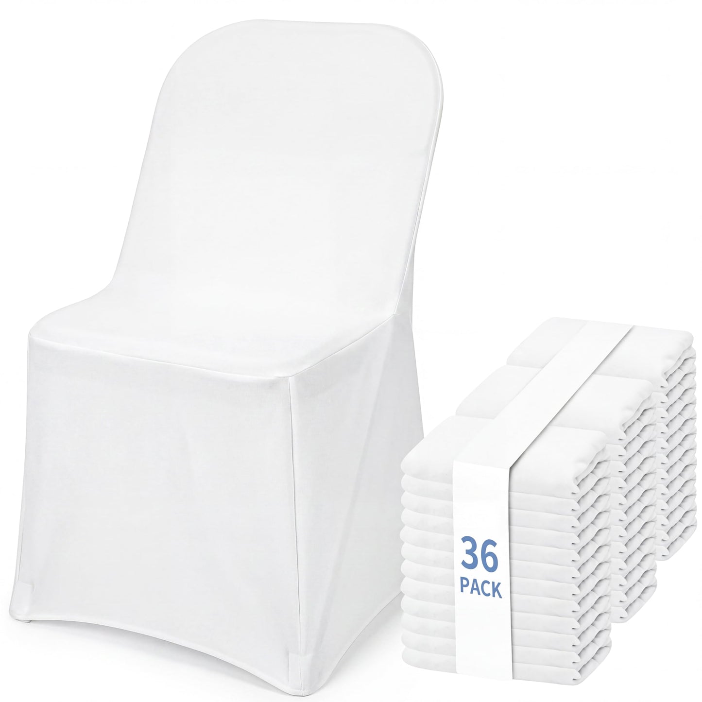 Fixwal 36 Pcs White Folding Chair Cover, Spandex Stretch Covers Ideal for Wedding, Party, Dining, Business Meeting, Banquet, Universal Fitted Washable Slipcover.