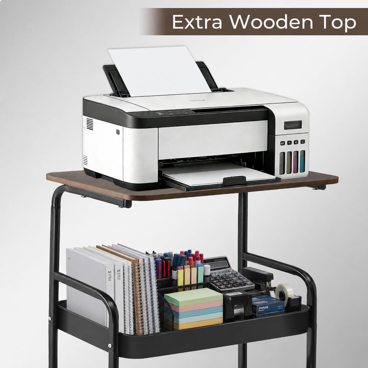 Y YOMA 3 Tier Rolling Utility Cart with Table Top, Metal Storage Organizer with Wheels for Small Space, Office, Kitchen, Bathroom, Dorm, Coffee Station - Black