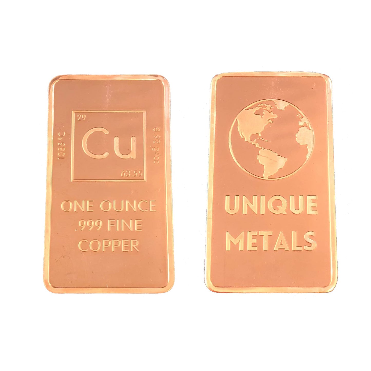 Pack of 10 of One Troy Ounce Copper Bar Bullion Paperweight .999 Pure Copper Indigo Metal Bars | Made in USA by Unique Metals