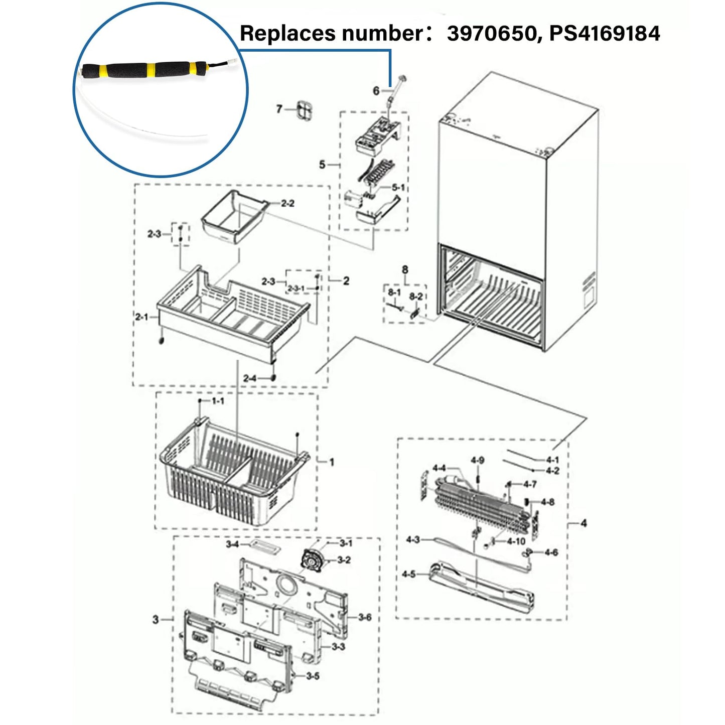 Compatible with Samsung Da97-00209z Refrigerator Ice Maker Fill Tube Heater - Da97-00209z / Ap5577572 Refrigerator Ice Maker Fill Tube Replacesre Frigerator Water Tube Heater Number 3970650, PS4169184
