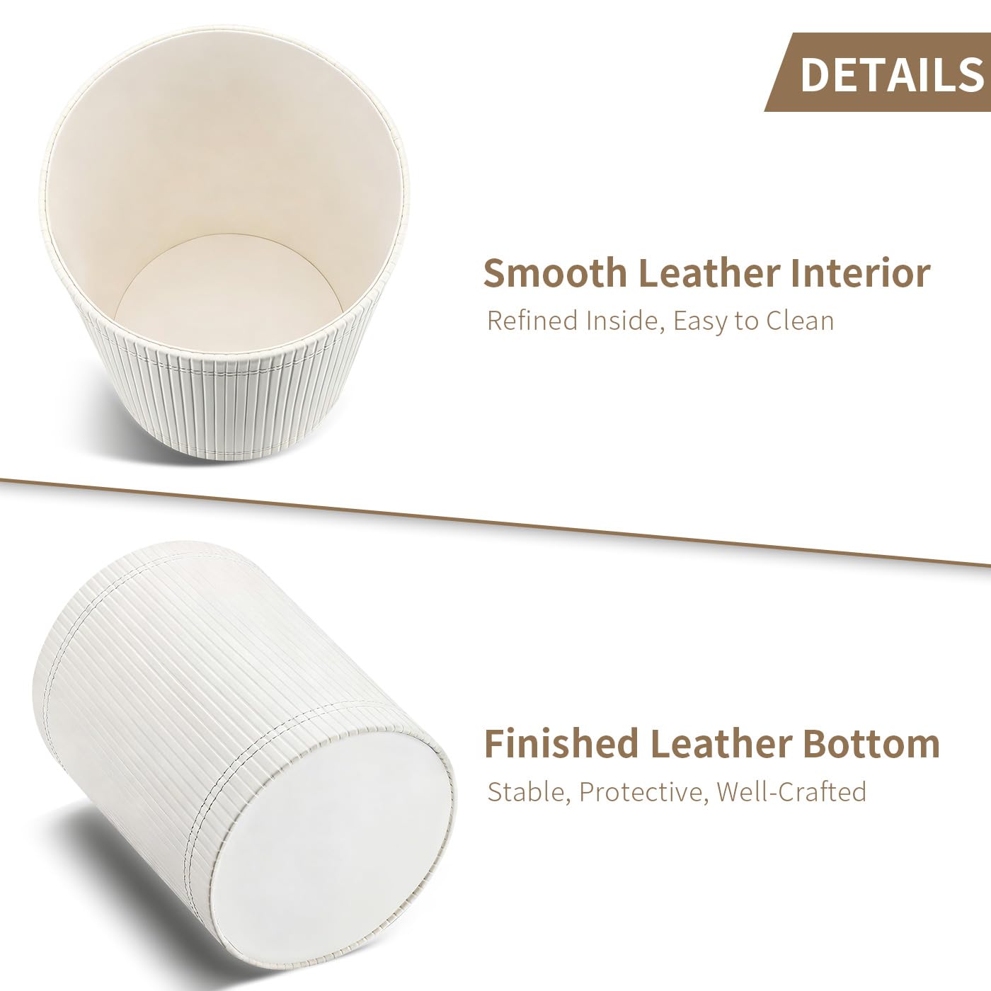 GORESE Pu Leather Trash Can, 2.6 Gallon Wastebasket, Small Wastepaper Basket for Office, Bedroom, Living Room, Round Trash Bin Home Decor, Cream White