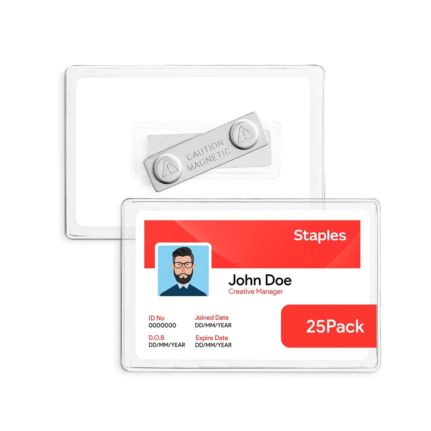 Staples Magnetic Badge Holders, Credit Card Size, Clear Horizontal ID Holders with Secure Magnet Backing, 25‑Pack
