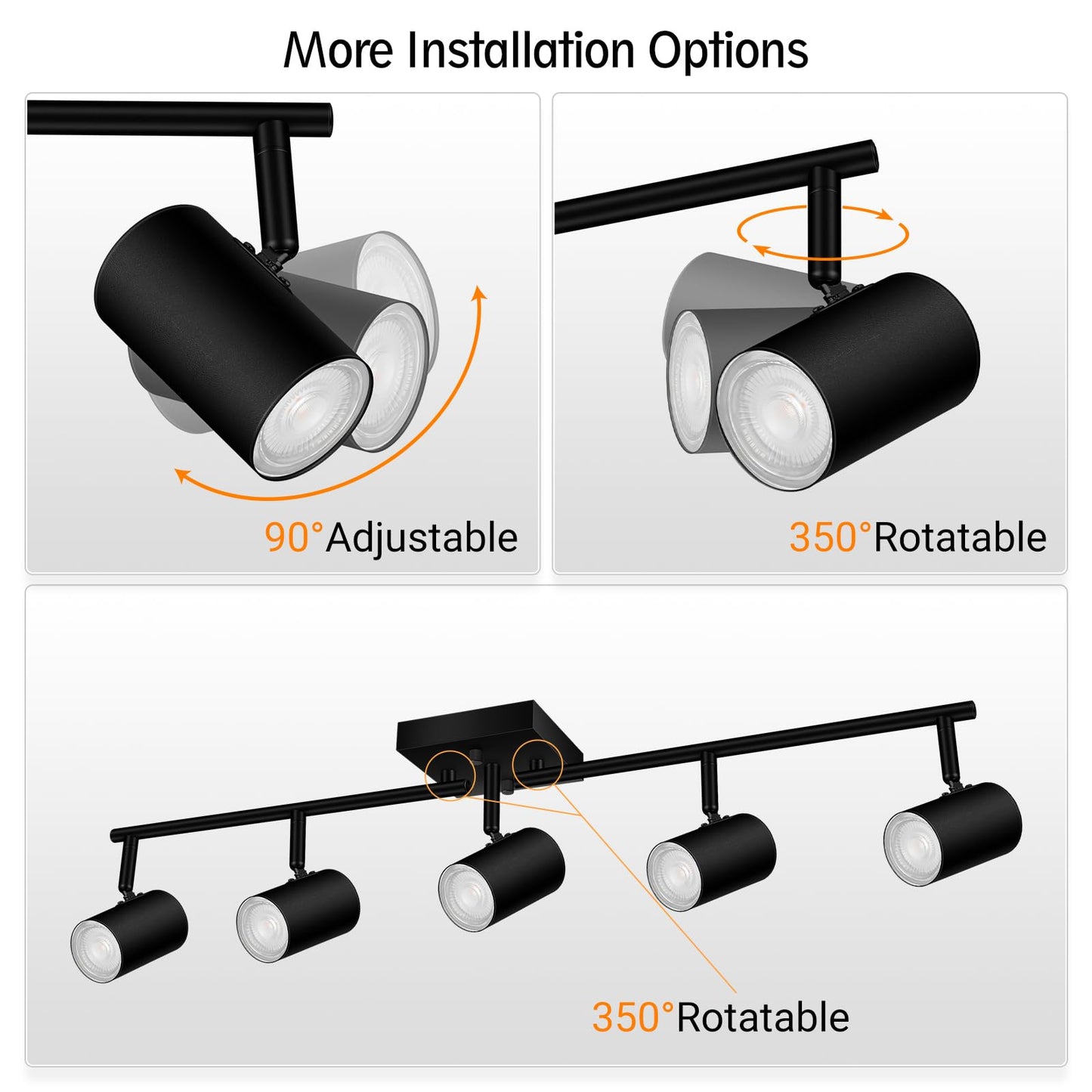 BoostArea Track Lighting Kit, Kitchen Lighting Fixtures Ceiling, 5 Light Track Lights, Rotatable Light Heads, Modern Track Lighting Fixtures Ceiling for Bedroom/Living Room,GU10 Bulb Not Included
