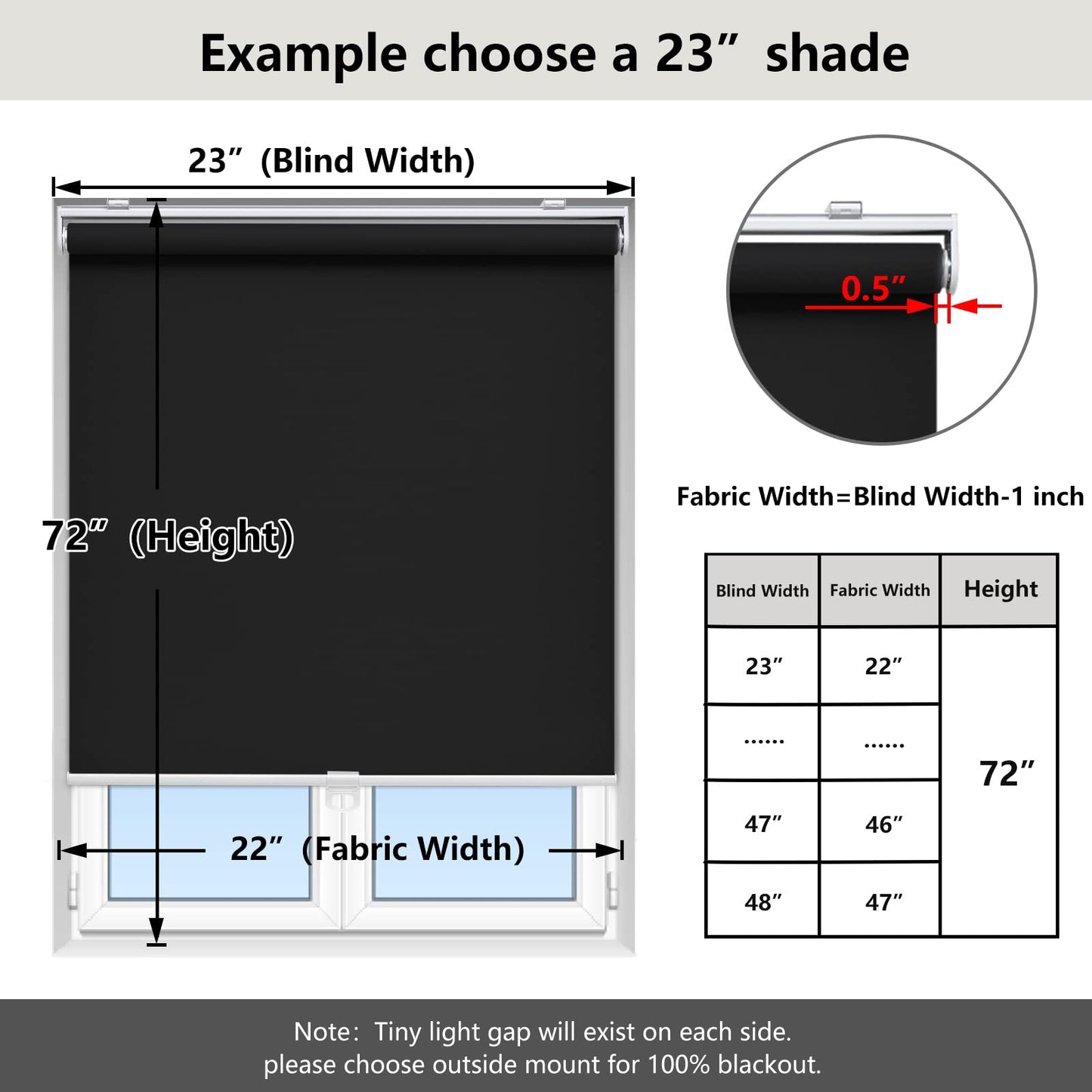 AOSKY Cordless Roller Shades Blackout Blinds for Windows Room Darkening Rolled Up Shades with Spring System, UV Protection Window Shades Door Blinds for Home and Office (34" W x 72" H, Black)