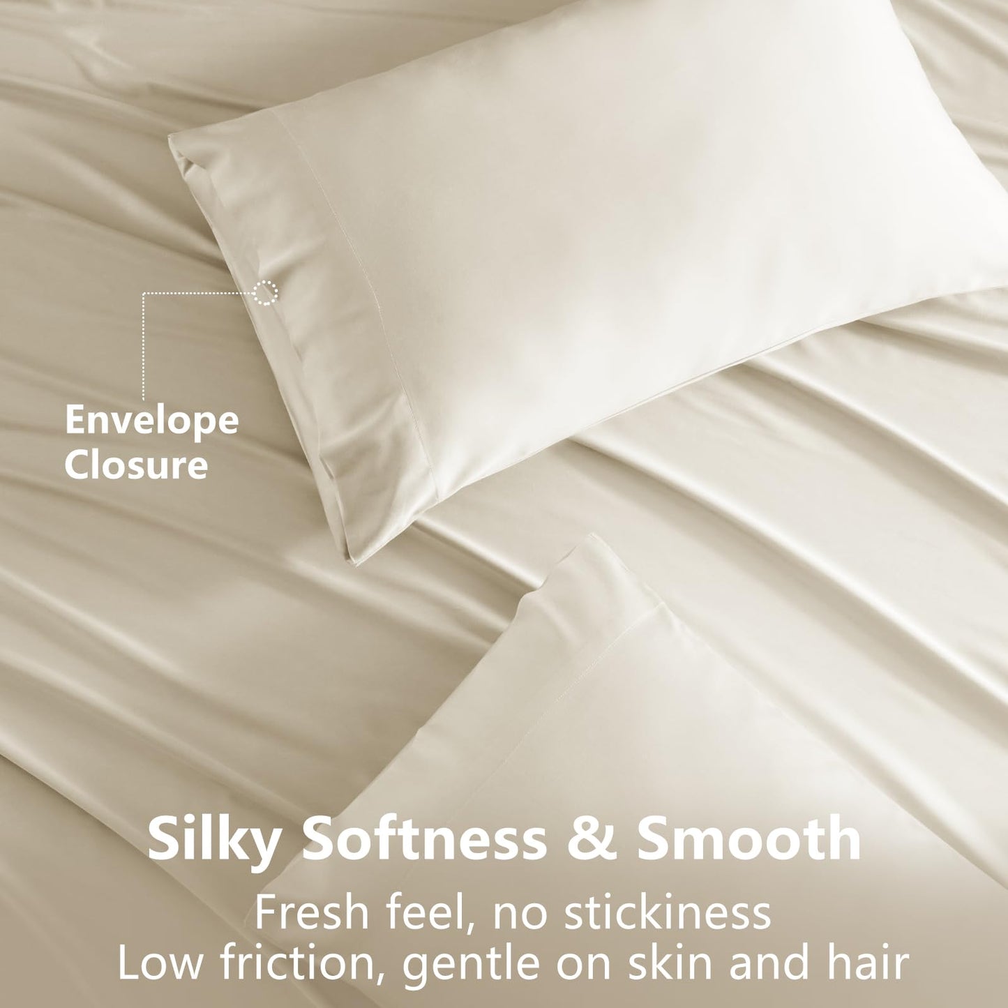 CozyLux King Size Sheets Set, Rayon Derived from Bamboo, Skin Friendly for Hot Sleepers, 16" Deep Pocket Cooling & Breathable All Season Bedding Set, Oeko-TEX Certified, Ivory
