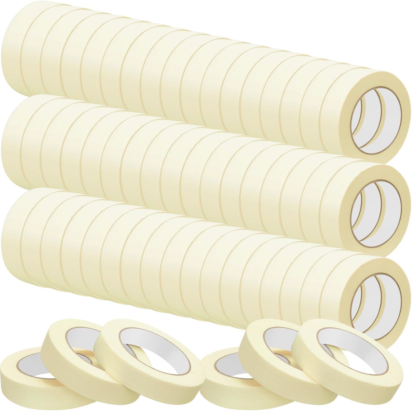 Fainne 60 Rolls Masking Tape Bulk 55 Yards General Purpose Tape for Classroom, Labeling, Crafts, Office, School Projects, Easy Tear & Clean Removal, Beige White (0.8 Inch)
