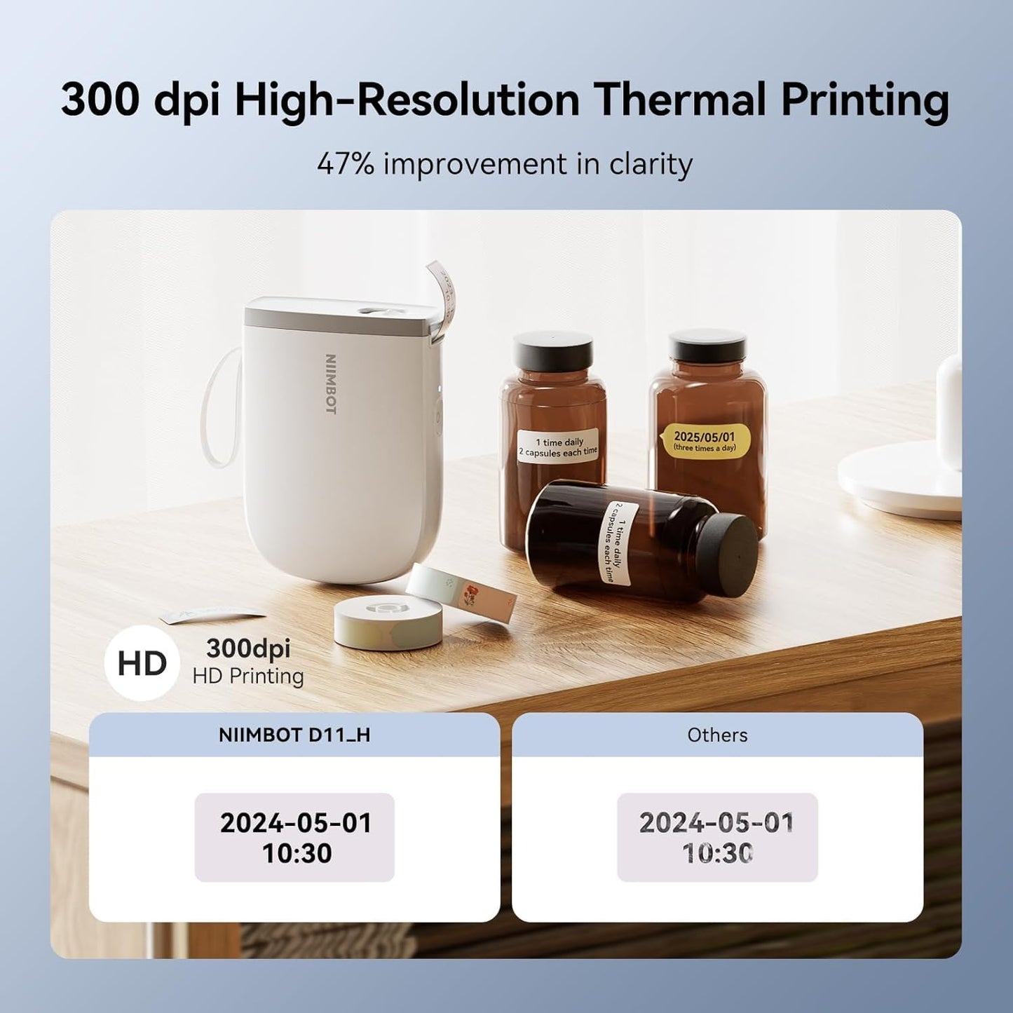NIIMBOT D11 New Version Label Maker Machine with 3 Rolls Tape, 300DPI Bluetooth Label Printer, Portable Thermal Printer, Sticker Maker for Organizing Home Office School,White