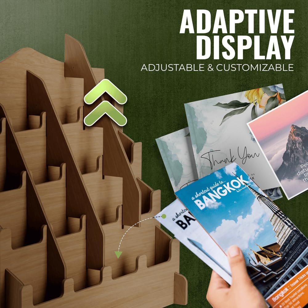 HOTCAN Sticker Display Stand with Curved Pockets for Big 4'' Stickers | Brochure Holder with Customizable Space | Display Stands for Vendor Events | Ideal for Small Business Vendors (Brown, Large)