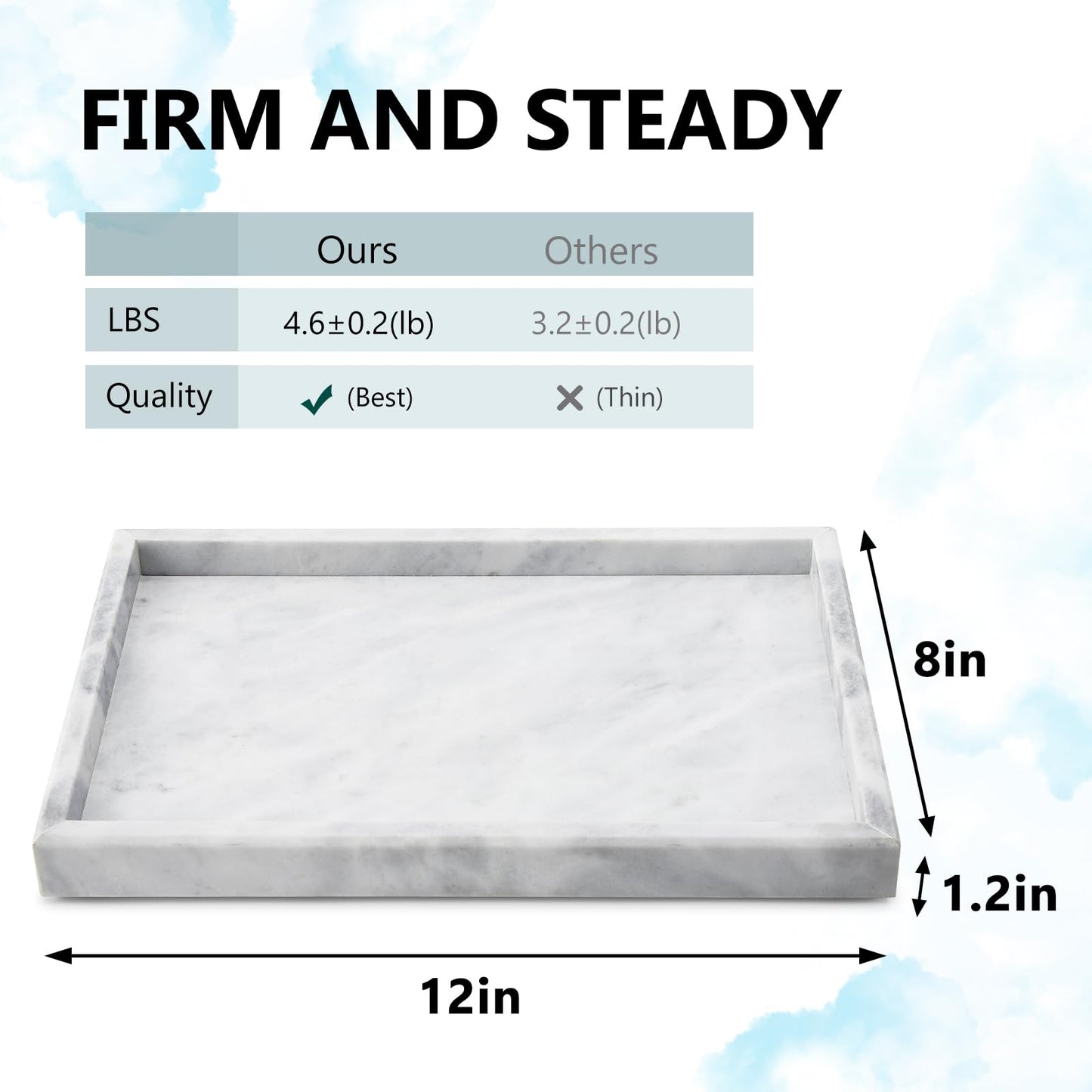 Zilukar Real Natural Marble Tray for Bathroom, Vanity, Kitchen and Desktop, Rectangle Genuine Marble Stone Tray for Jewelry, Cosmetics, Candles, Lotion, Perfume and Home Decor