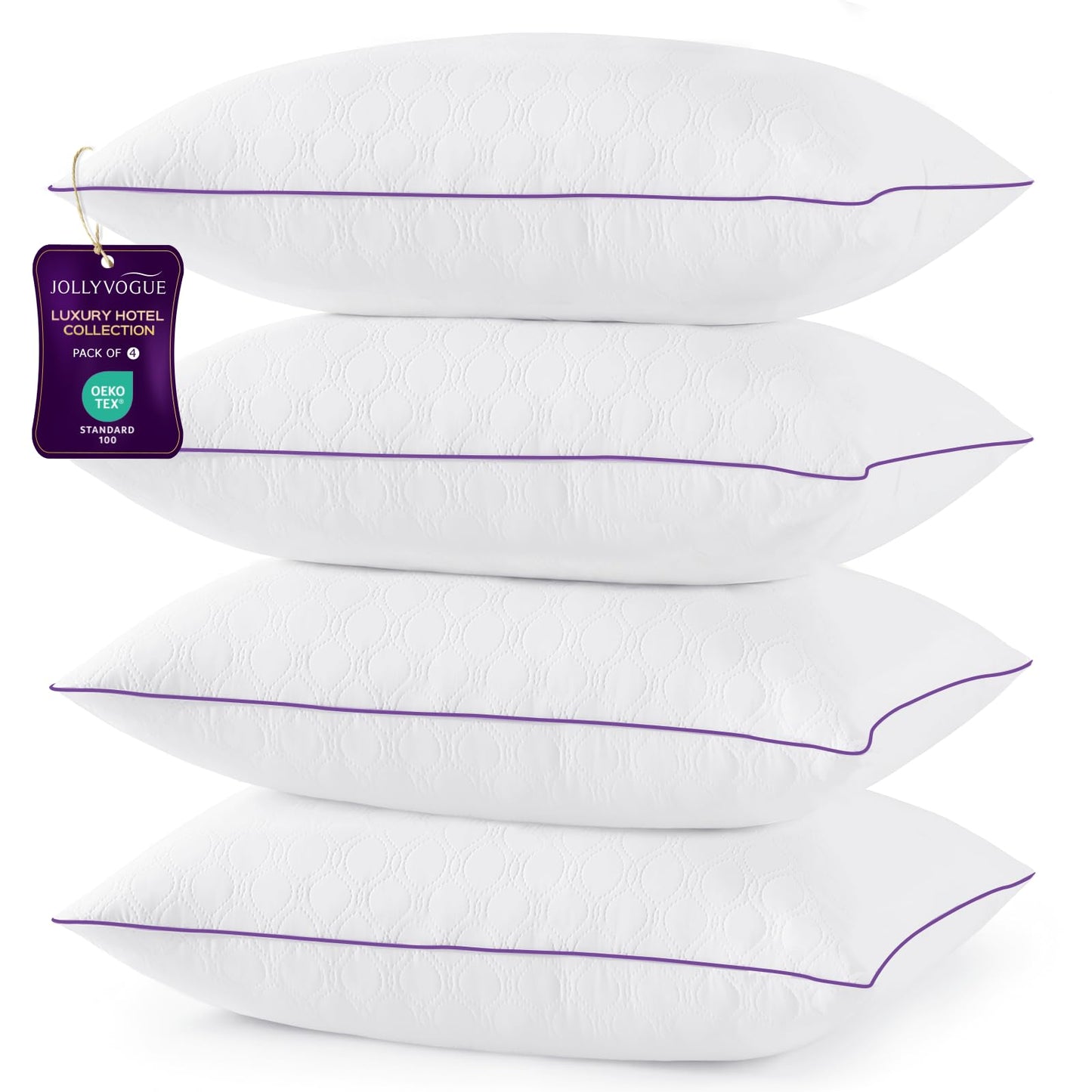 JOLLYVOGUE Pillows Standard Set of 4, Bed Pillow for Side, Back, and Stomach Sleepers, Down Alternative Filled Full Size Pillows, Luxury Hotel Quality and Machine Washable, 26" x 17", 4 Pack
