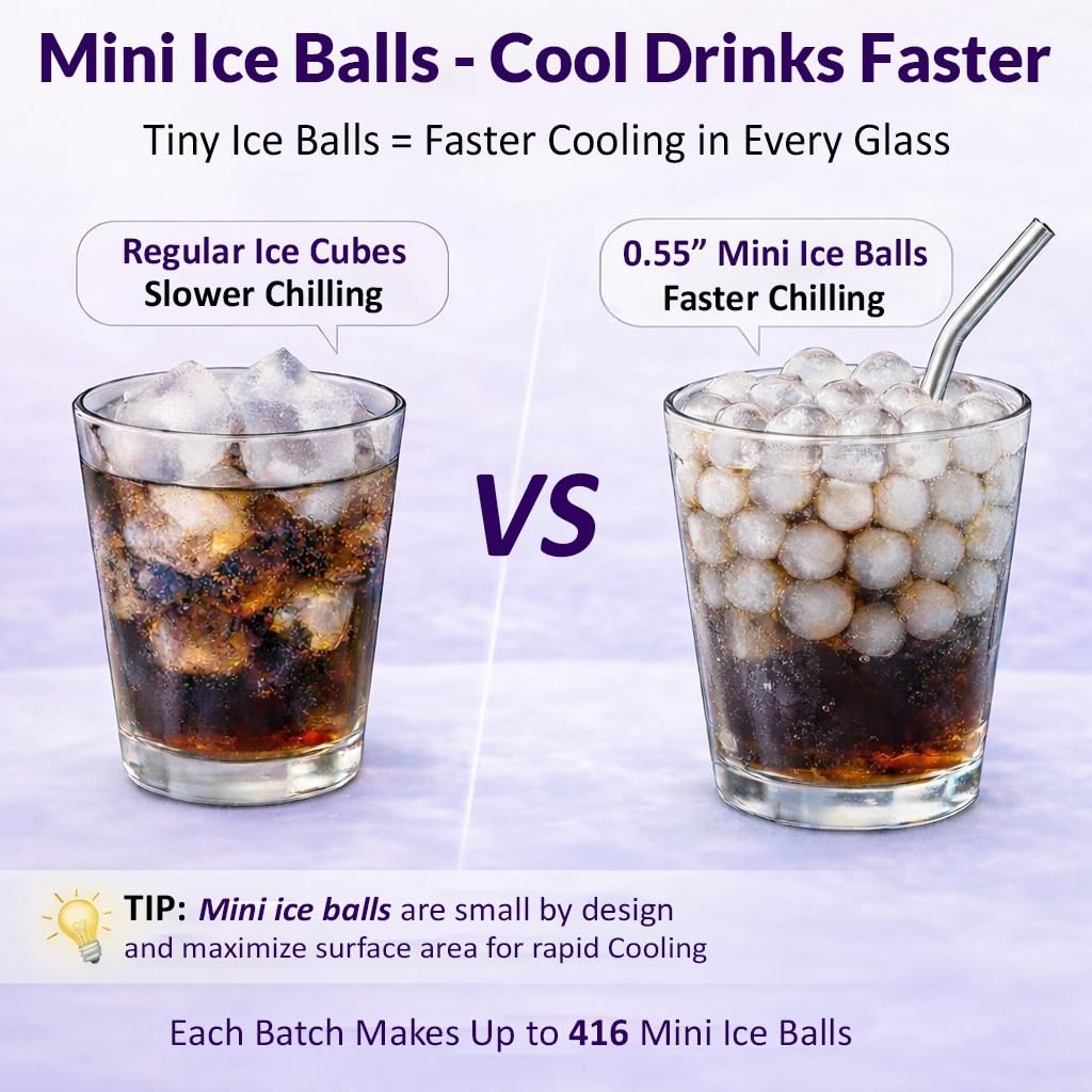 0.55in Mini Ice Cube Trays - Plastic Tiny Pebble Ice for Iced Coffee & Cocktails - Fast Chill, Easy Twist Release - Stackable with Lid, Storage Bin, Tongs, 2 Straws (4 pack, Blue)