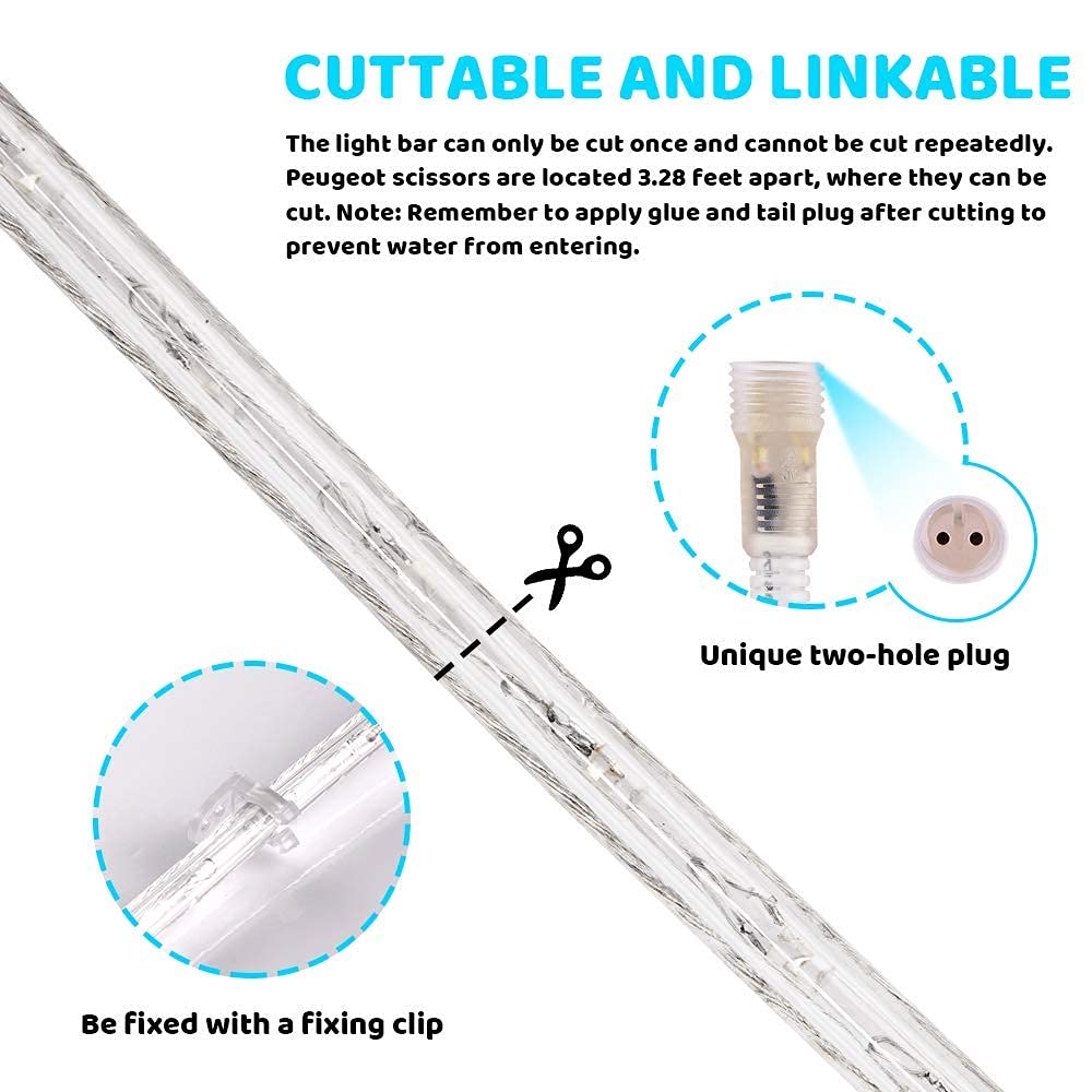 SURNIE LED Rope Lights Outdoor Warm White, Waterproof 50FT Cuttable 3000K Lighting Indoor 110V Connectable Flexible Electric Lights for Christmas Trees Bedroom Outside Patio Decor, Not Flat Strip
