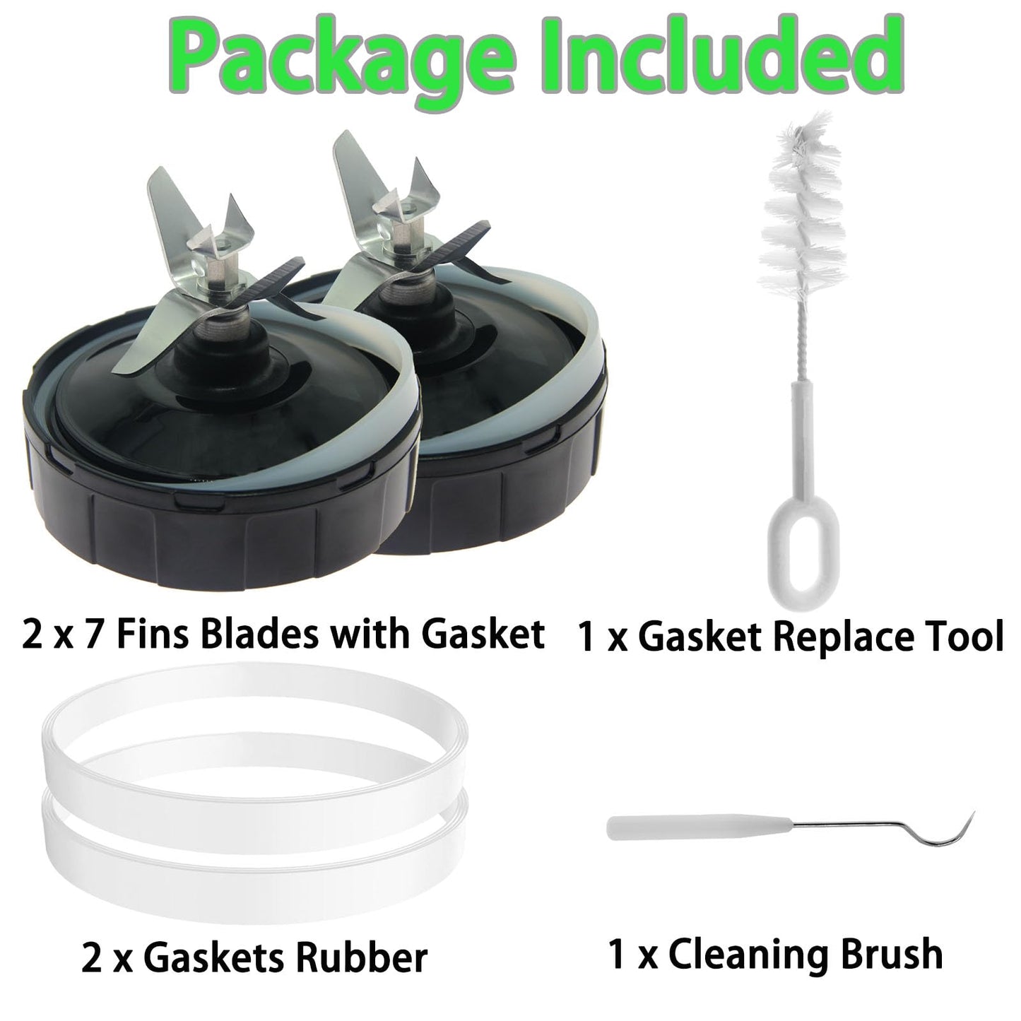 2 Packs Ninja Blender Replacement Parts, 7 Fins Ninja Blender Blade Replacement Compatible with BL480-30 BL482-30 BL490-30 BL640-30 BL642-30 BL682-30 BN401 BN751 BN801 BL2012 NN102