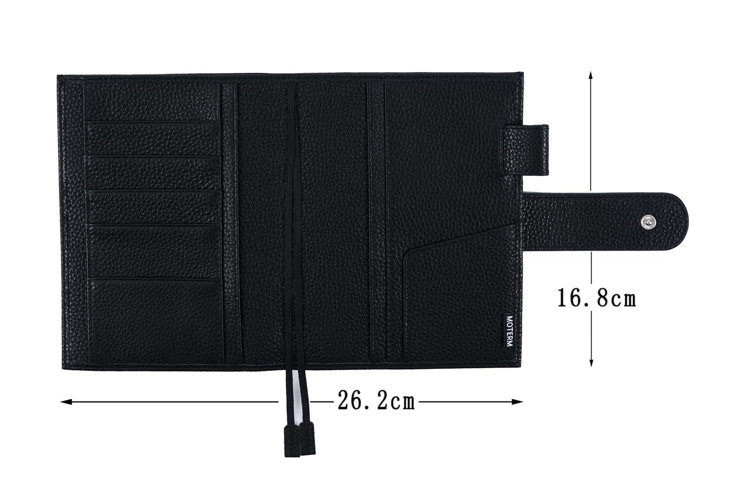 Moterm Leather Cover for A6 Notebooks - Fits Hobonichi Original, Stalogy and Midori MD Planners, with Pen Loop, Card Slots and Back Pocket (Pebbled-Black, A6+)