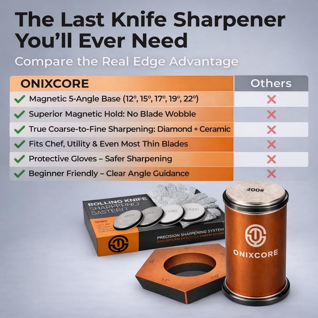 Rolling Knife Sharpener Kit, Magnetic 5-Angle Base Knife Sharpener with 4 Diamond & Ceramic Discs, Cut-Resistant Gloves Included, Knife Sharpener for Kitchen Made Easy Chef & Pocket Knives