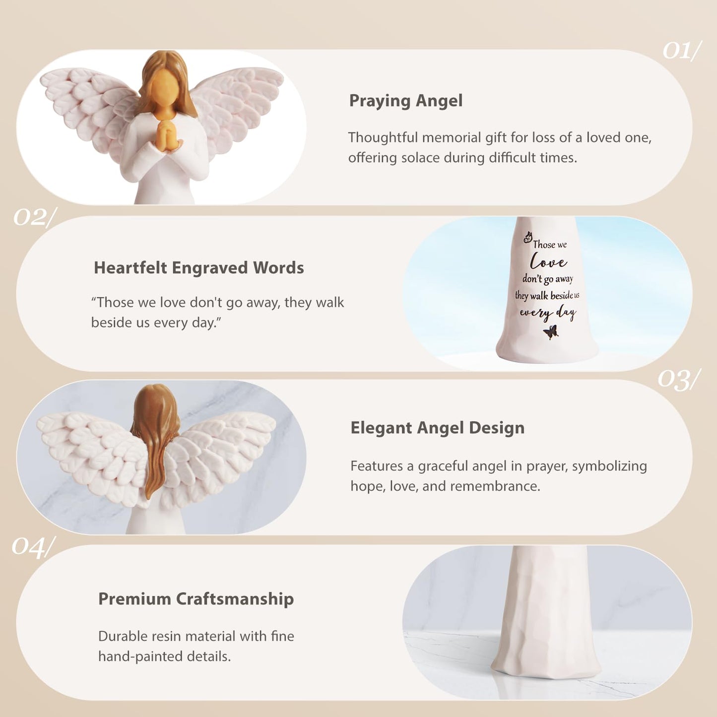 Yeegook Sympathy Gifts for Loss of Loved One, 6" Handcrafted Memorial Angel Figurine, Memorial Gifts for Loss of Mom Dad, Condolences Bereavement Remembrance in Memory of Loved One Gift