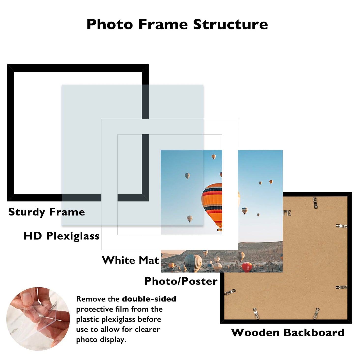 JCJMY 20x20 Picture Frame Black with 16x16 Mat, Display Photo 16x16 with Mat or 20 x 20 Without Mat, Wall Hanging Large 20x20 Poster Frame with Shatter Resistant Plexiglass, Black