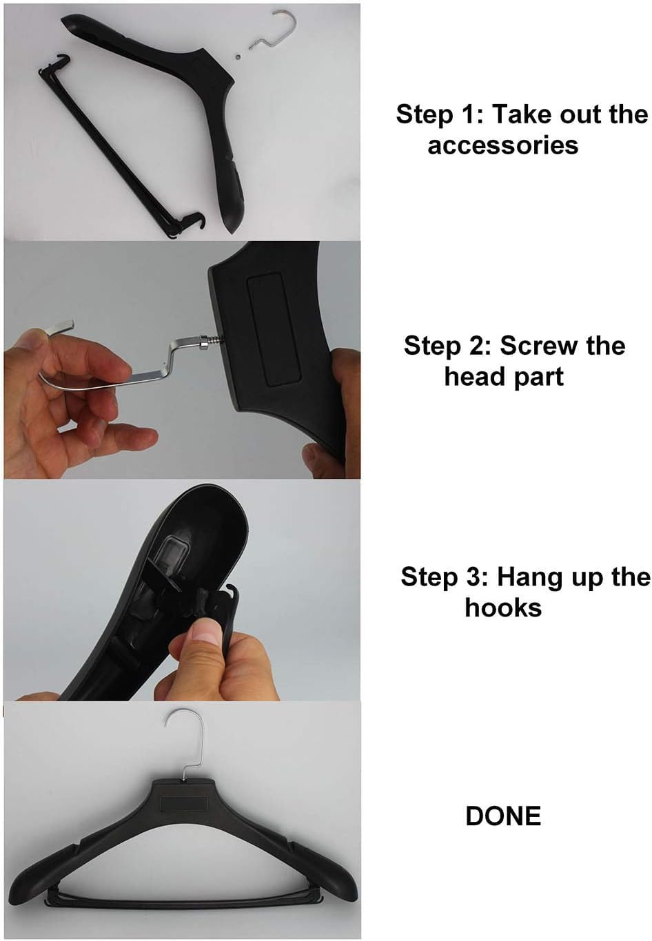 Plastic Extra Wide Suit Hangers, Pack of 15, Width: 17.7",Notched Shoulders & Metal Hooks, Black