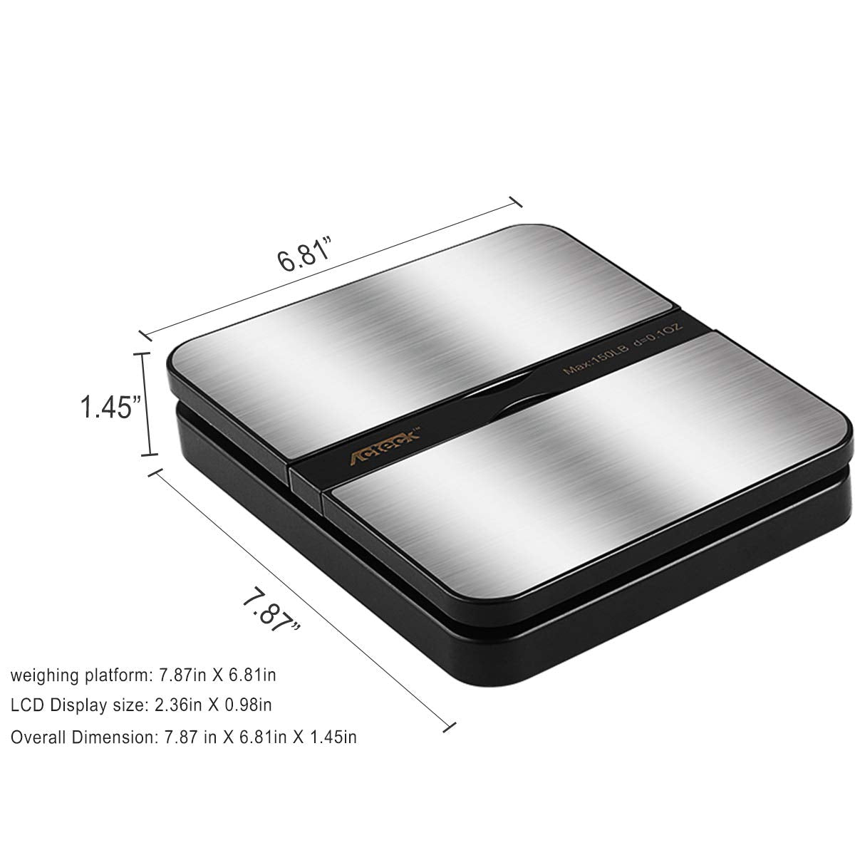 Acteck 150LB x 0.1 OZ Extended Display Digital Shipping Postal Scale with AC Adapter, Black