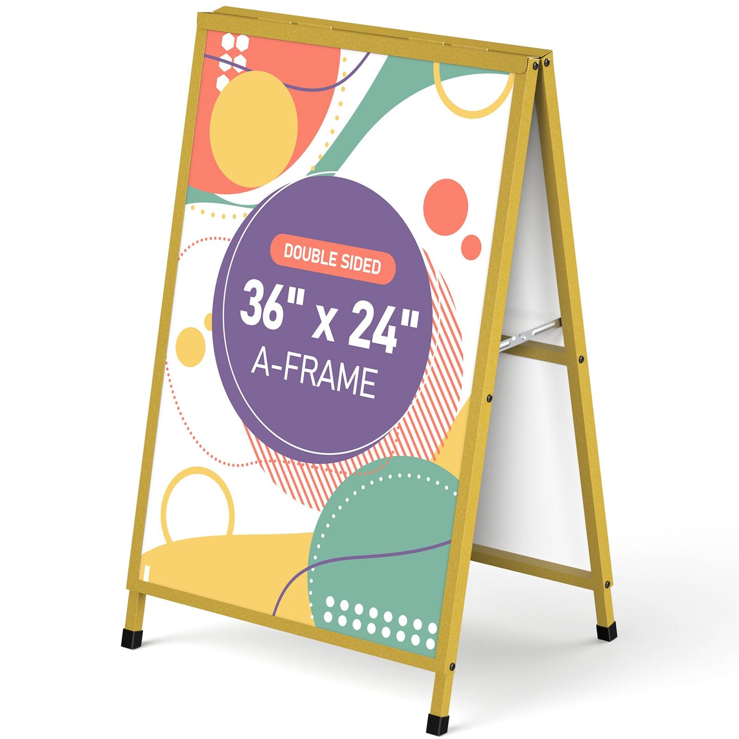 Golden A Frame Sign, Heavy Duty Slide-in A Frame Sign Holder, Double-Side 24x 36 Inch Sandwich Board for Office, Wedding, Business, Party Poster, Frame only