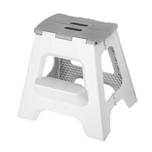 Vigar Compact Folding Step Stool - 16 Inch 2 Step Foldable Step Stool for Adults, Lightweight Portable Stool with Handle, Non Slip Step Stool, Space-Saving Stool up to 330 lb - Gray