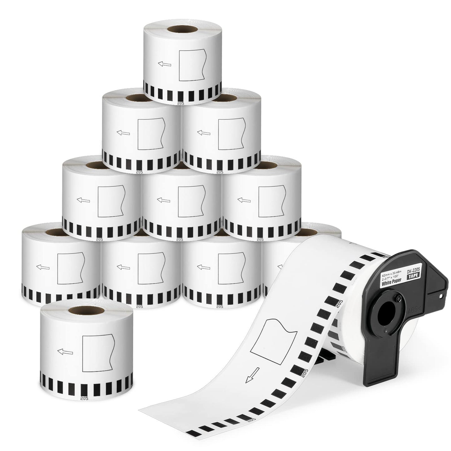 COLORTY 12 Rolls Compatible with Brother DK-2205 Continuous Paper Labels 2-3/7" x 100'(62mm x 30.48m), for Brother QL Label Printers QL-800 810W 820 820NWB 700 710W 600 1100nwb (12 Rolls + 1 Fram)