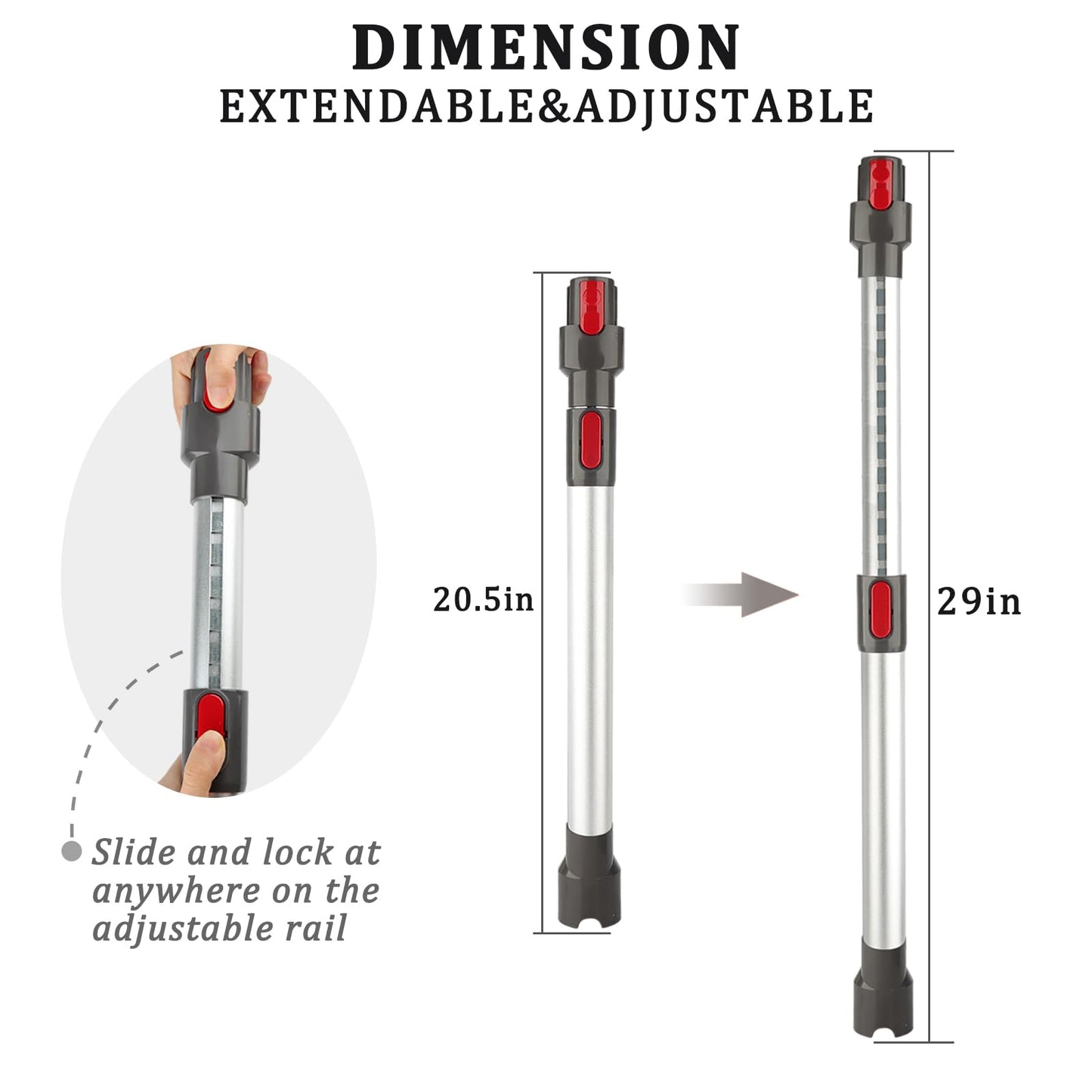 Extension Wand for Dyson GEN5 G5 V15 V7 V8 V10 V11 Vacuum Cleaner,Extendable&Adjustable Replacement Tube Rod Rigid Stick,20.5 to 29 Inch(Not for Slim)
