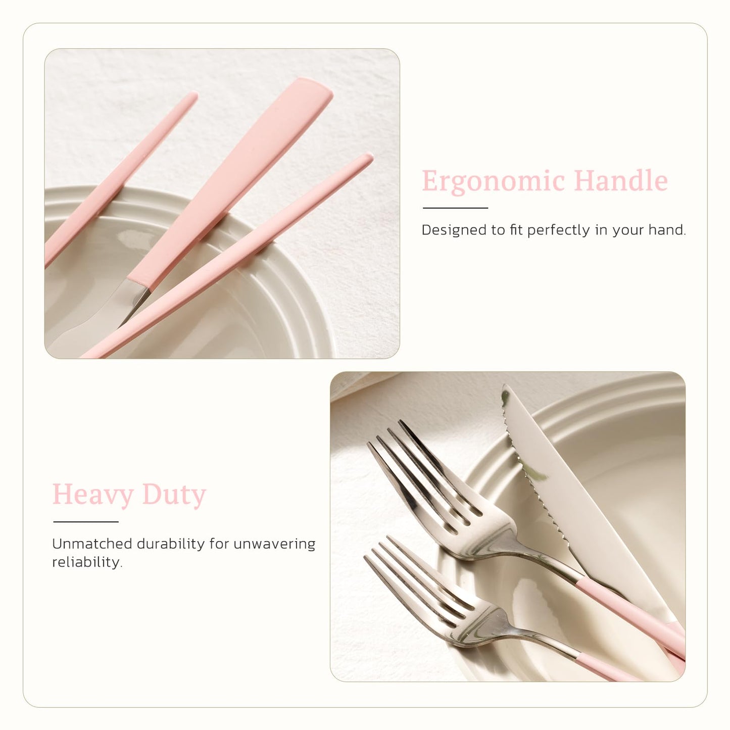 Astercook Silverware Set with Steak Knives 24-Piece Flatware Set for 4 Food-Grade Stainless Steel Pink Cutlery Set Mirror Polished Utensils Set Include Spoons and Forks for Home Kitchen Restaurant
