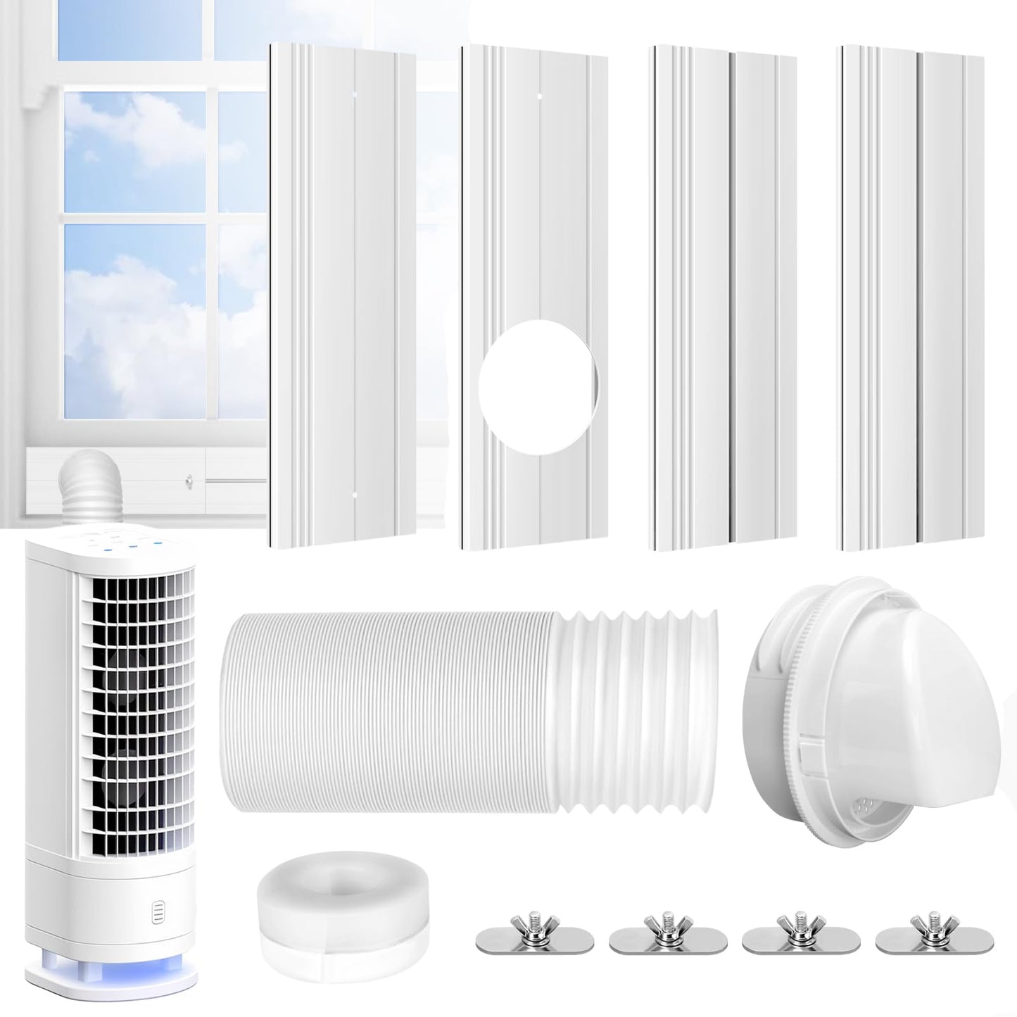 Upgrade Portable Air Conditioner Window Kit with 5.9Inch Exhaust Hose,Portable Air Conditioner Window Vent kit, AC Exhaust Hose Kit, AC Window Vent Kit