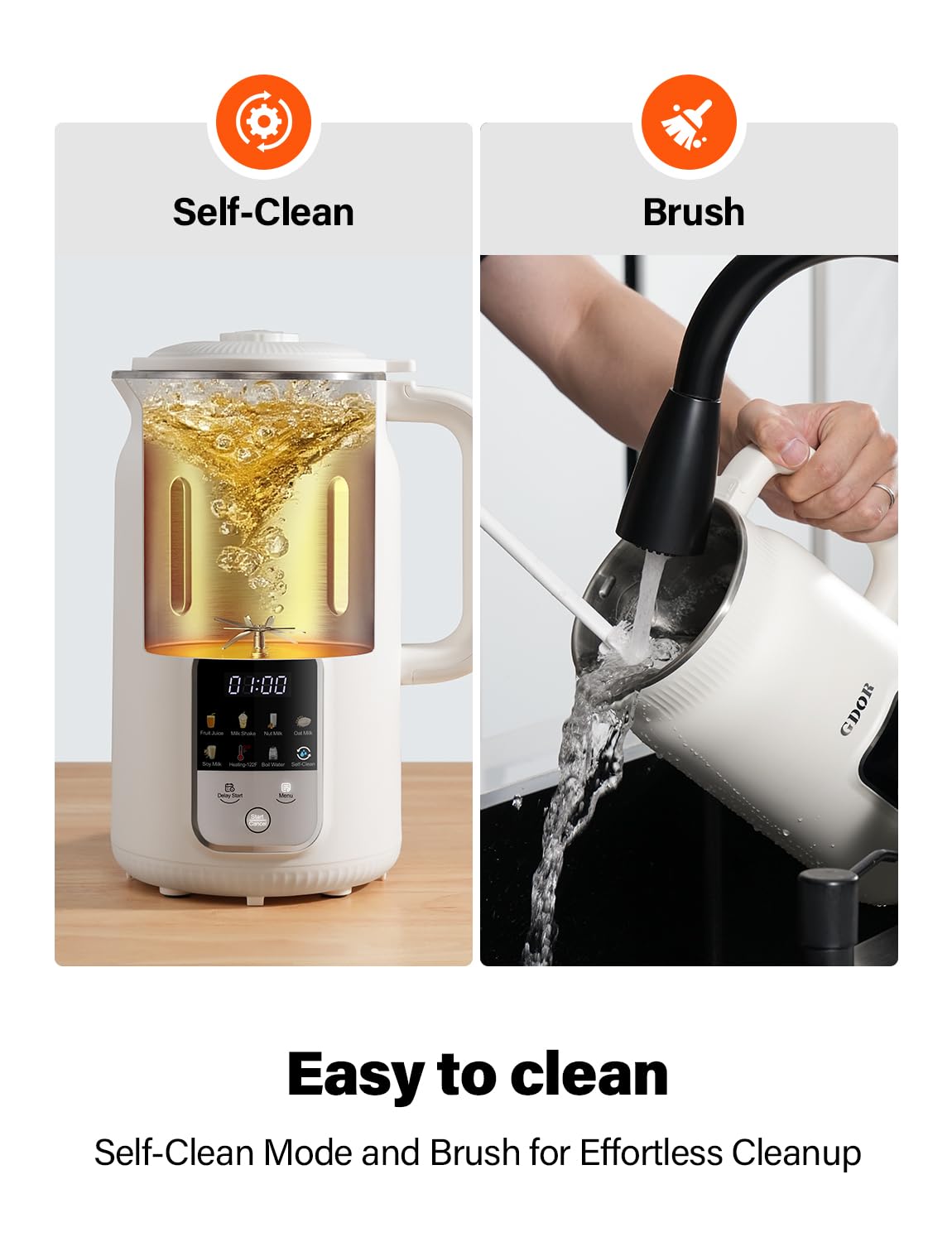 GDOR 35oz Nut Milk Maker, 9-in-1 Plant Milk Machine for Homemade Almond/Oat/Soy, Juice & Smoothie, Blender with 12 Stainless Steel Blades, Keep Warm, 12H Delay, Boil Water and Self-Cleaning