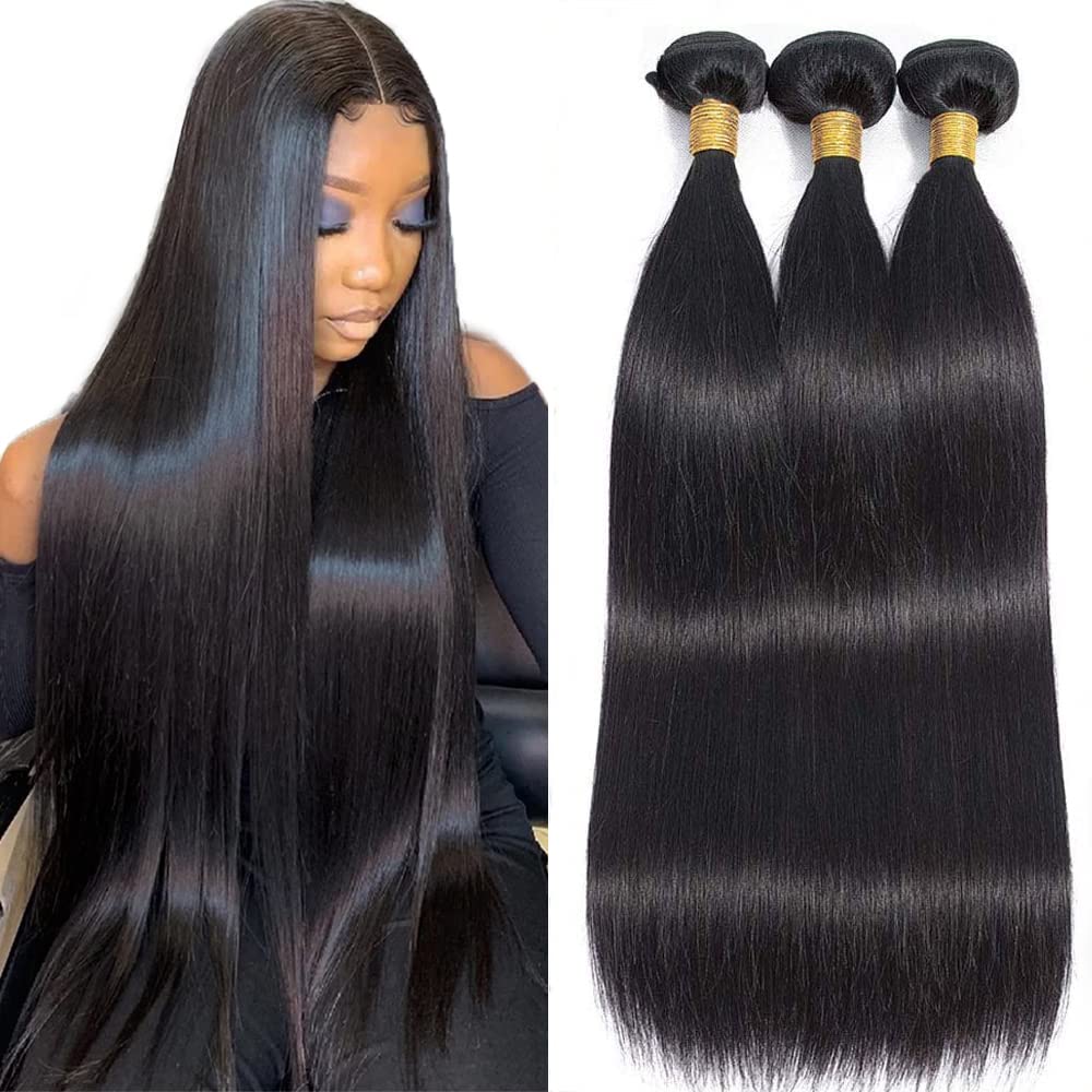 10A Brazilian Straight Human Hair Bundles 18 20 22 Inch 100% Unprocessed Virgin Straight Weave 3 Bundles Deals Human Hair