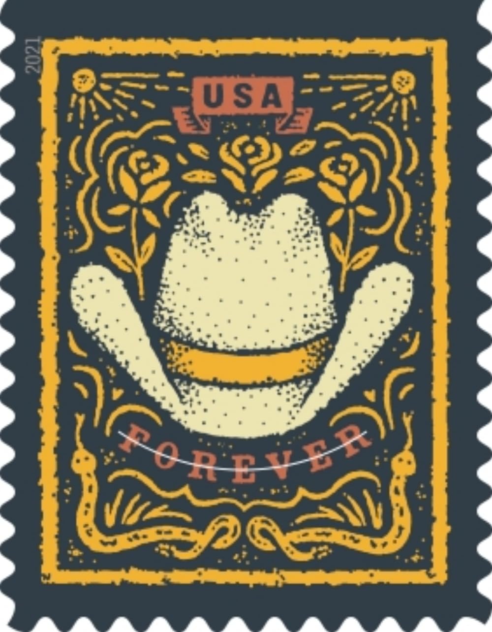 USPS Western Wear (Cowboy Hat, Belt Buckle, Cowboy Boot with Spur, Western Shirt) (Booklet of 20) Postage Forever Stamps 2021 Scott #5615-5618