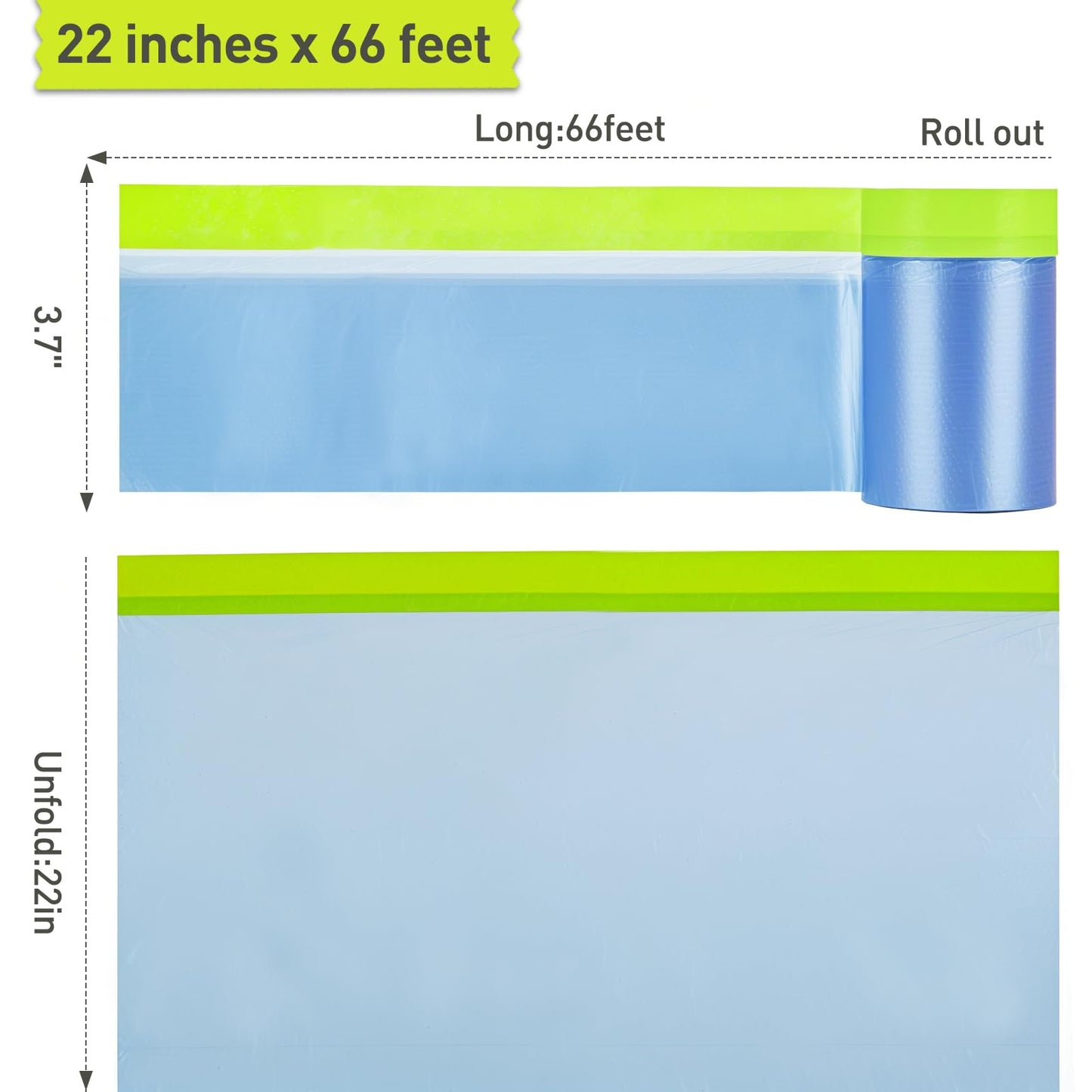Tangibay Pre-Taped Masking Film for Painting - 22" x 66' Painters Plastic Sheeting with Automotive Paint Tape and Drape for Covering Cars, Walls, Windows and Furniture Protection (12 Rolls)