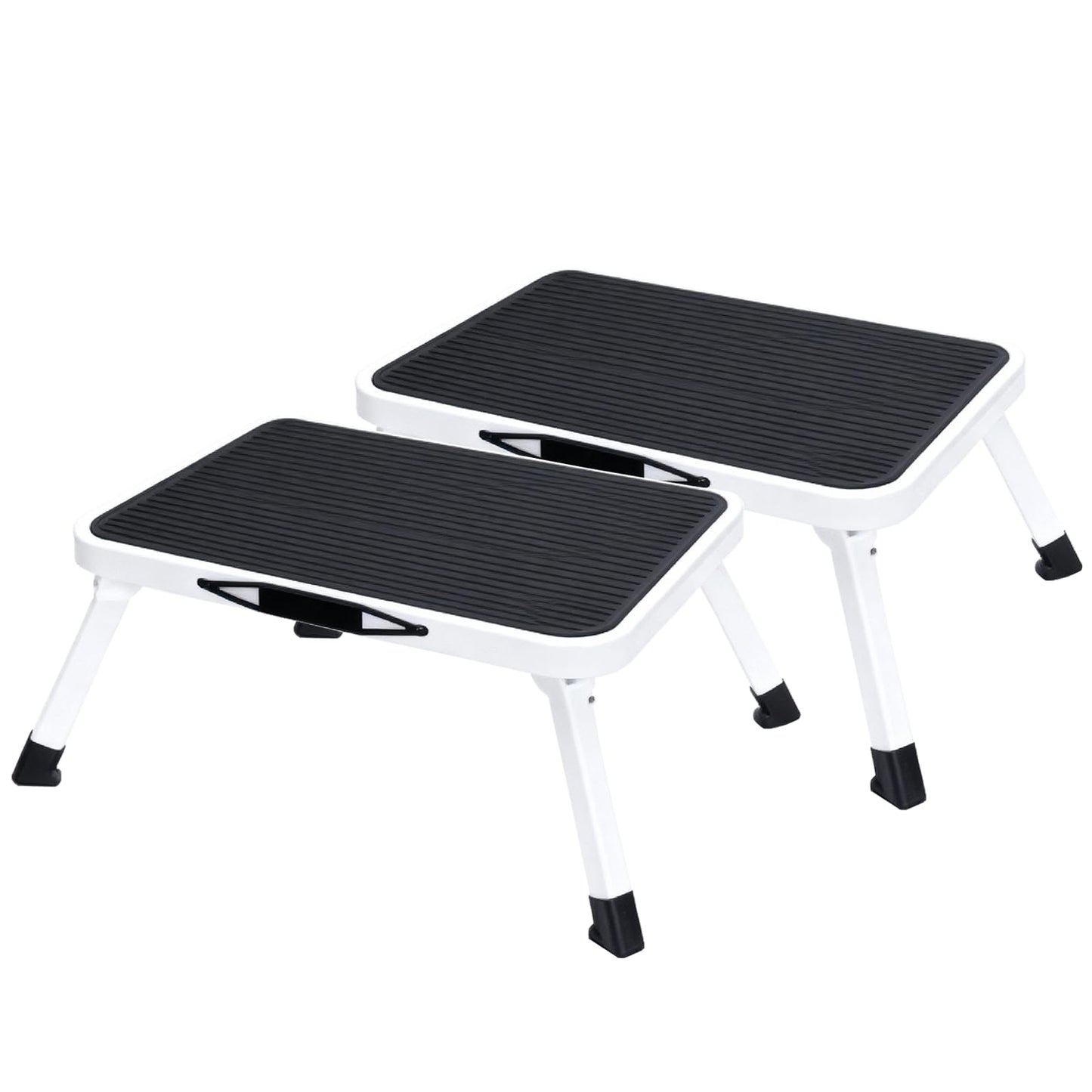 OLIXIS Foldable Step Stool 2 PCS with Non-Slip Platform & Rubber Feet, 1-Step Ladder with Carrying Handle, 330lbs Capacity Sturdy Metal Foldable Stool for RV, Truck, Home Kitchen, Indoor & Outdoor Use