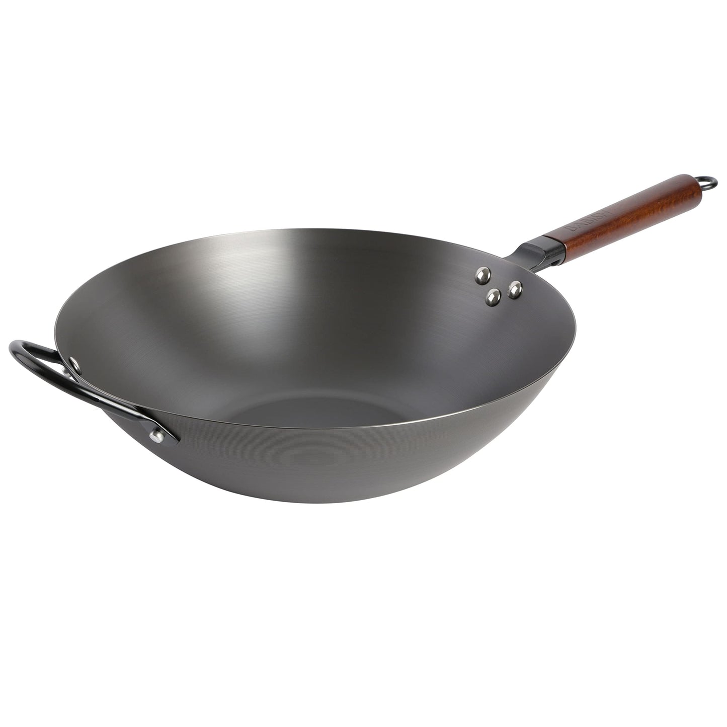 Babish Carbon Steel Wok 14 Inch Flat Bottom Stir Fry Pan Durable Heavy Duty Cookware for High Heat Cooking Stir Fry Sautéing Frying Compatible with Gas Electric and Induction Stovetops