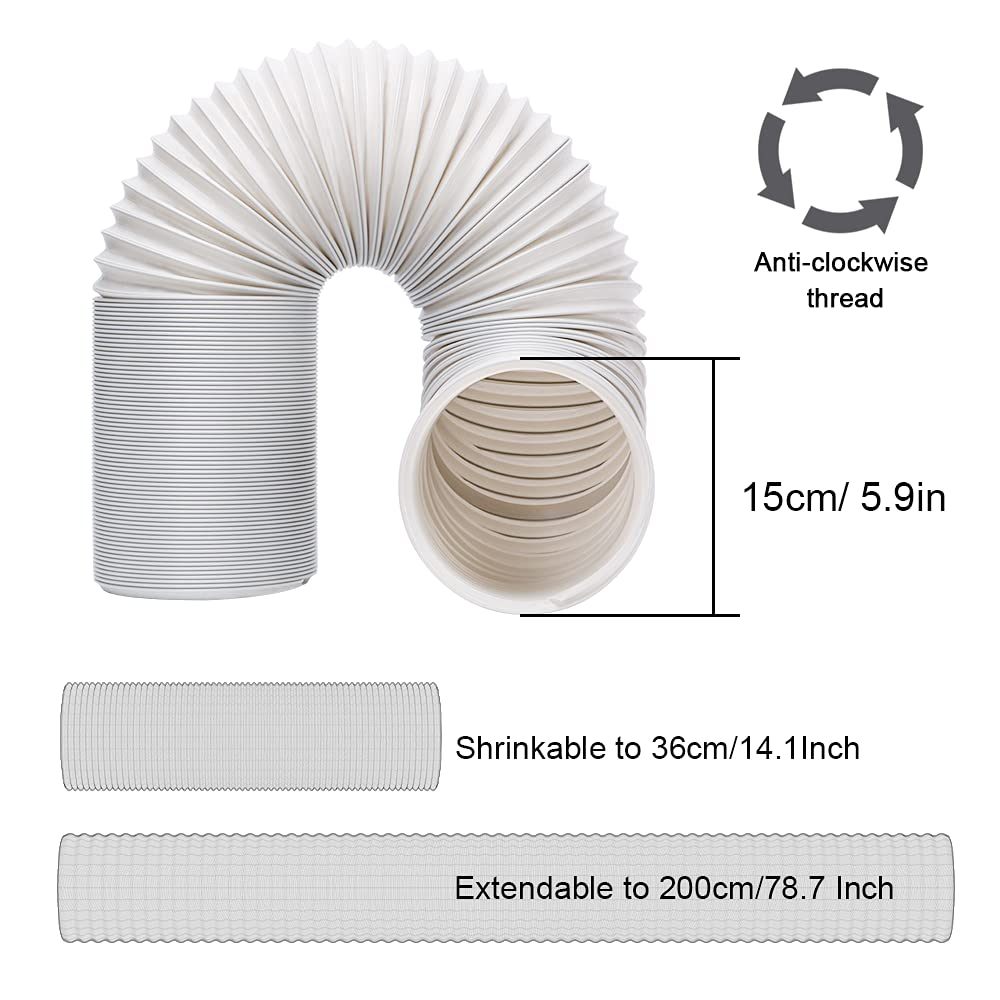 Kxuhivc Portable Air Conditioner Window Vent Kit, Adjustable Window Seal with 5.9 Inch Diameter, 78.7 Inch Length Exhaust Hose for A/C Unit Universal for Sliding Glass Doors