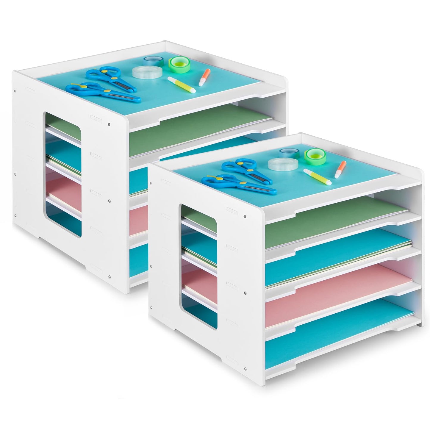 Juexica 2 Pack 5 Tier Scrapbook Paper Organizer 12.6 x 12.6 Inches File Organizer for Desk Stackable Paper Trays Holder Home Office Decorations