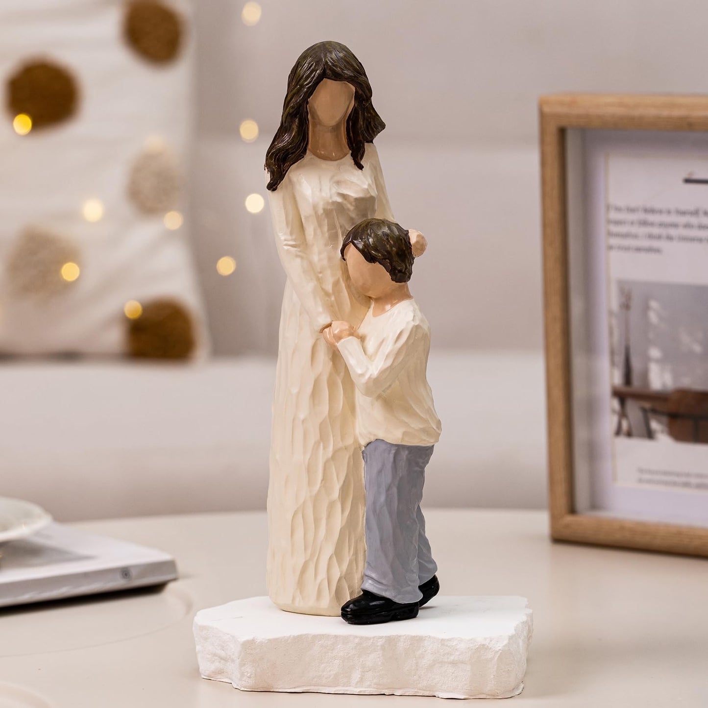 Elegondrar Mother and Son Figurines, Gifts for Mom from Son, Hand-Painted Family Sculpture Gifts for Birthday, Christmas, Mother’s Day, Thanksgiving, Resin, 9.5" H